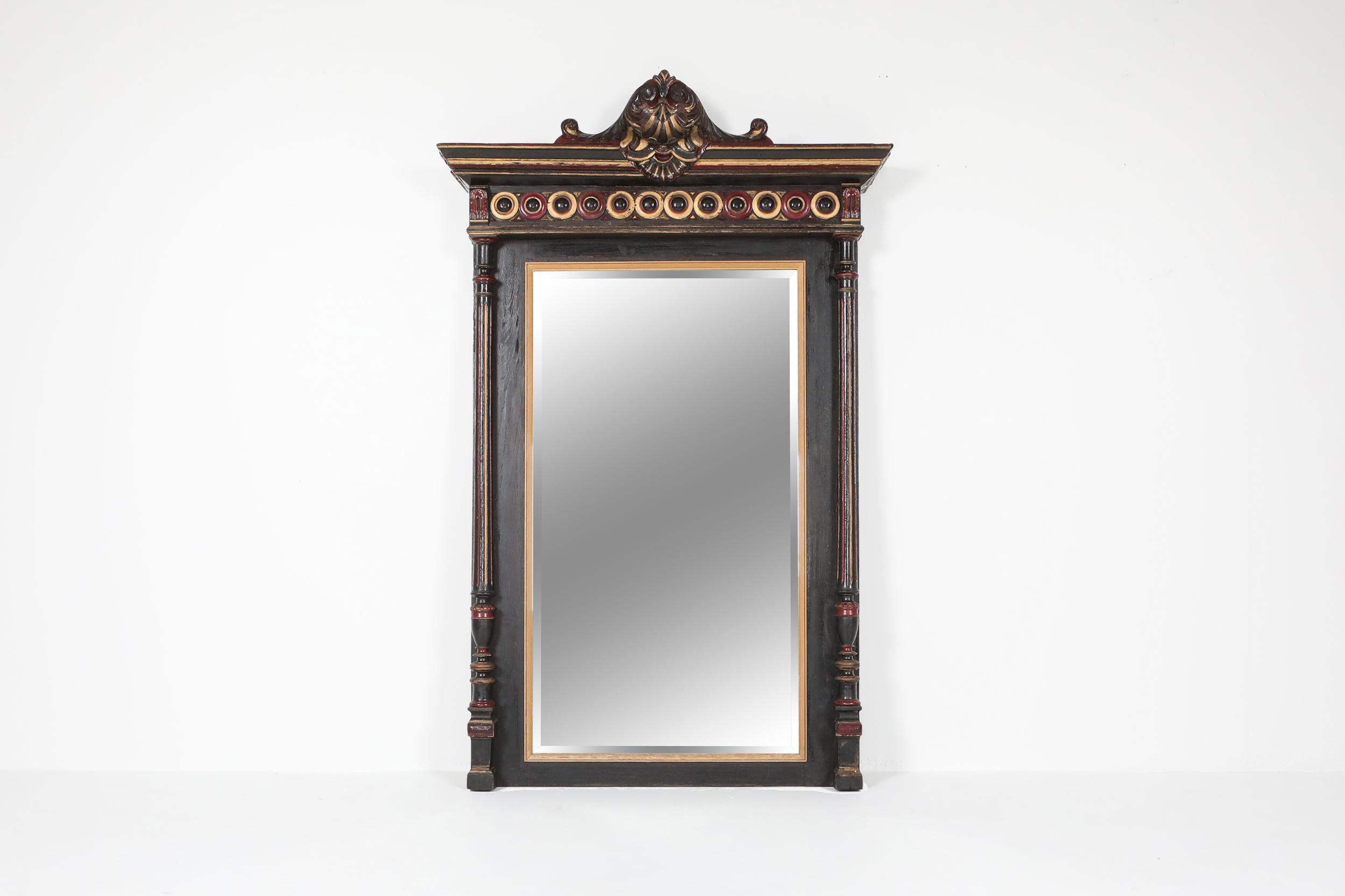 French Overmantel Mirror Hand Carved in Regency Style