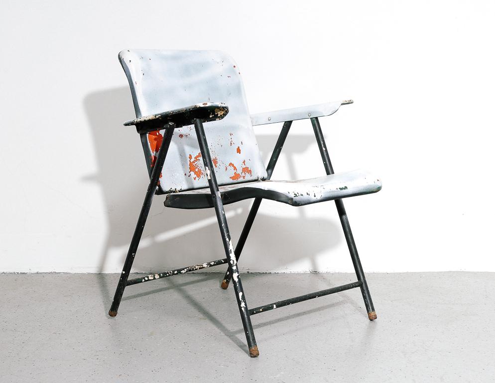 Overpainted Folding Armchair by Russel Wright In Distressed Condition In Brooklyn, NY