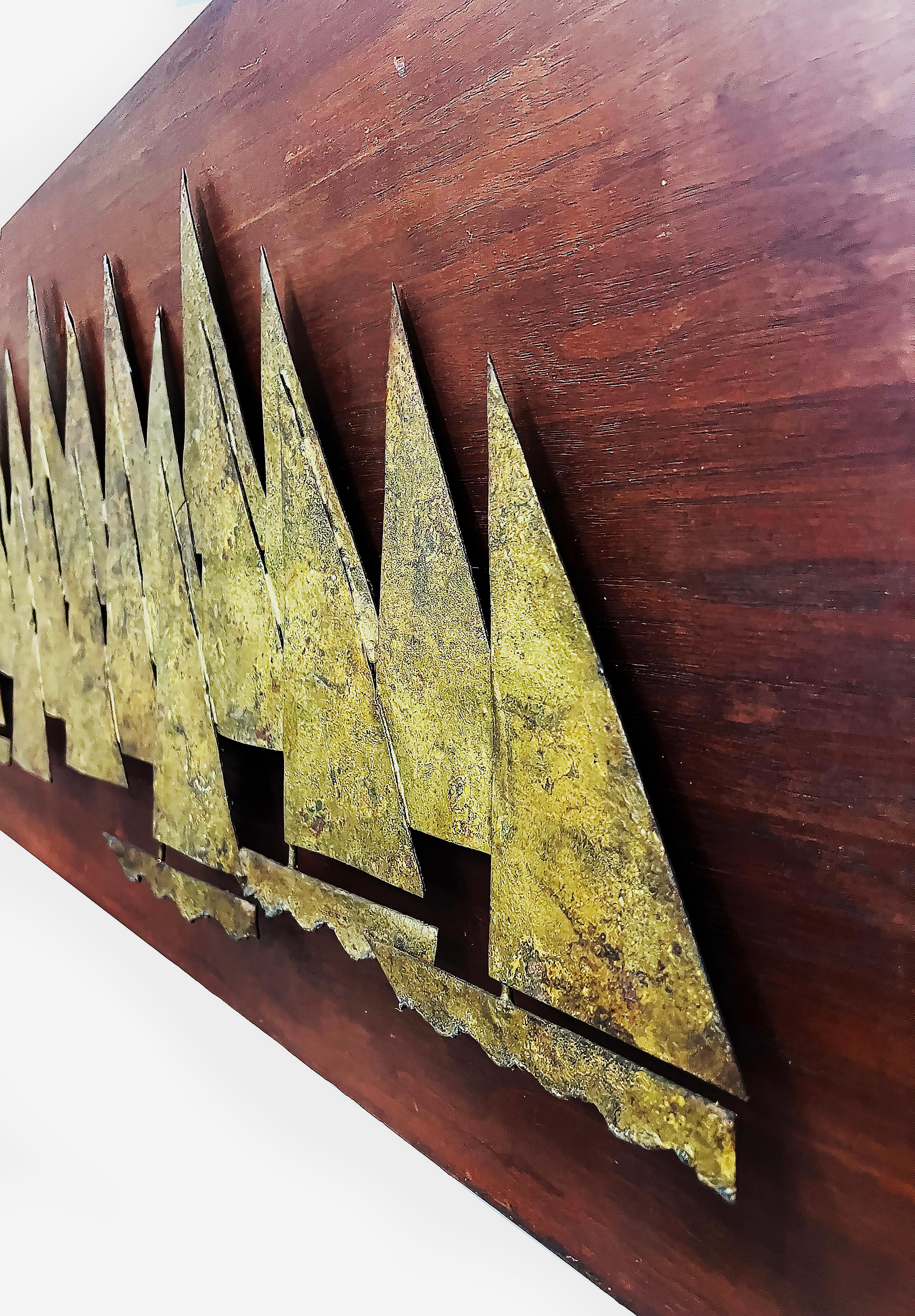 Cast Overscale 1960s Peter Pepper Brass Sail Boats Wall Sculpture on Wood For Sale