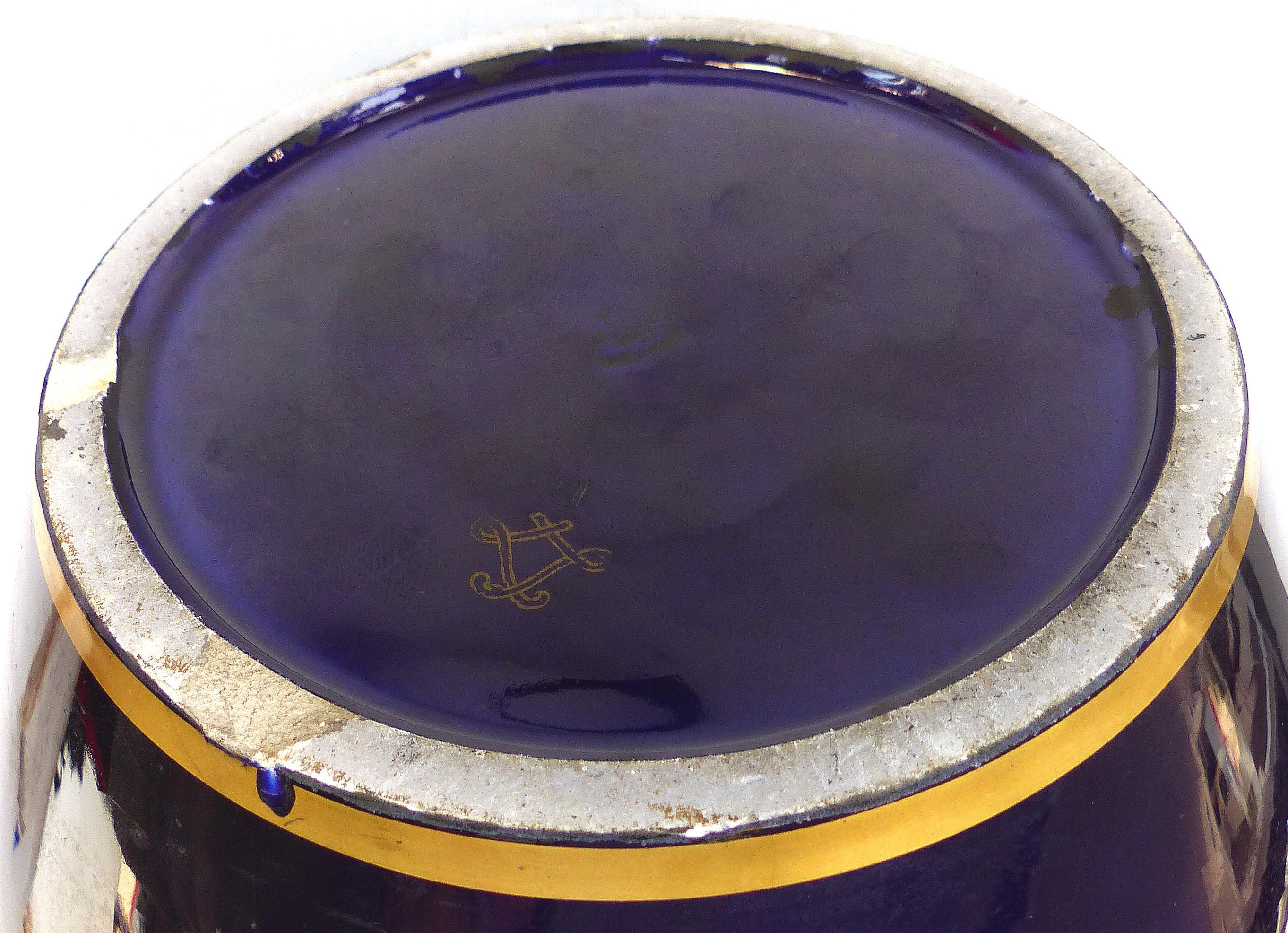 Overscale Antique Sèvres Porcelain Urn Vases in Cobalt Blue with Gilt Accents For Sale 6