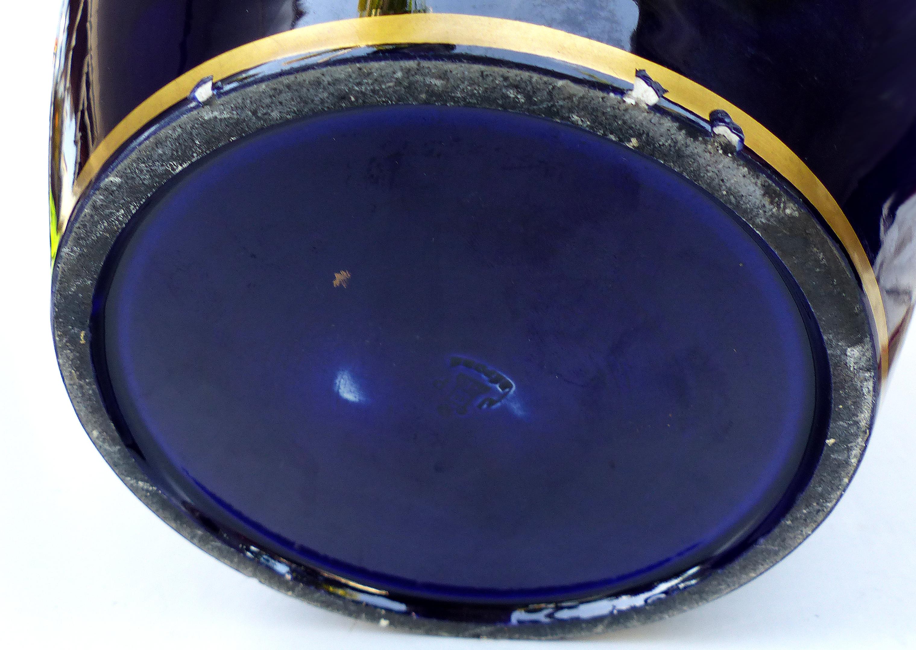 Overscale Antique Sèvres Porcelain Urn Vases in Cobalt Blue with Gilt Accents For Sale 7