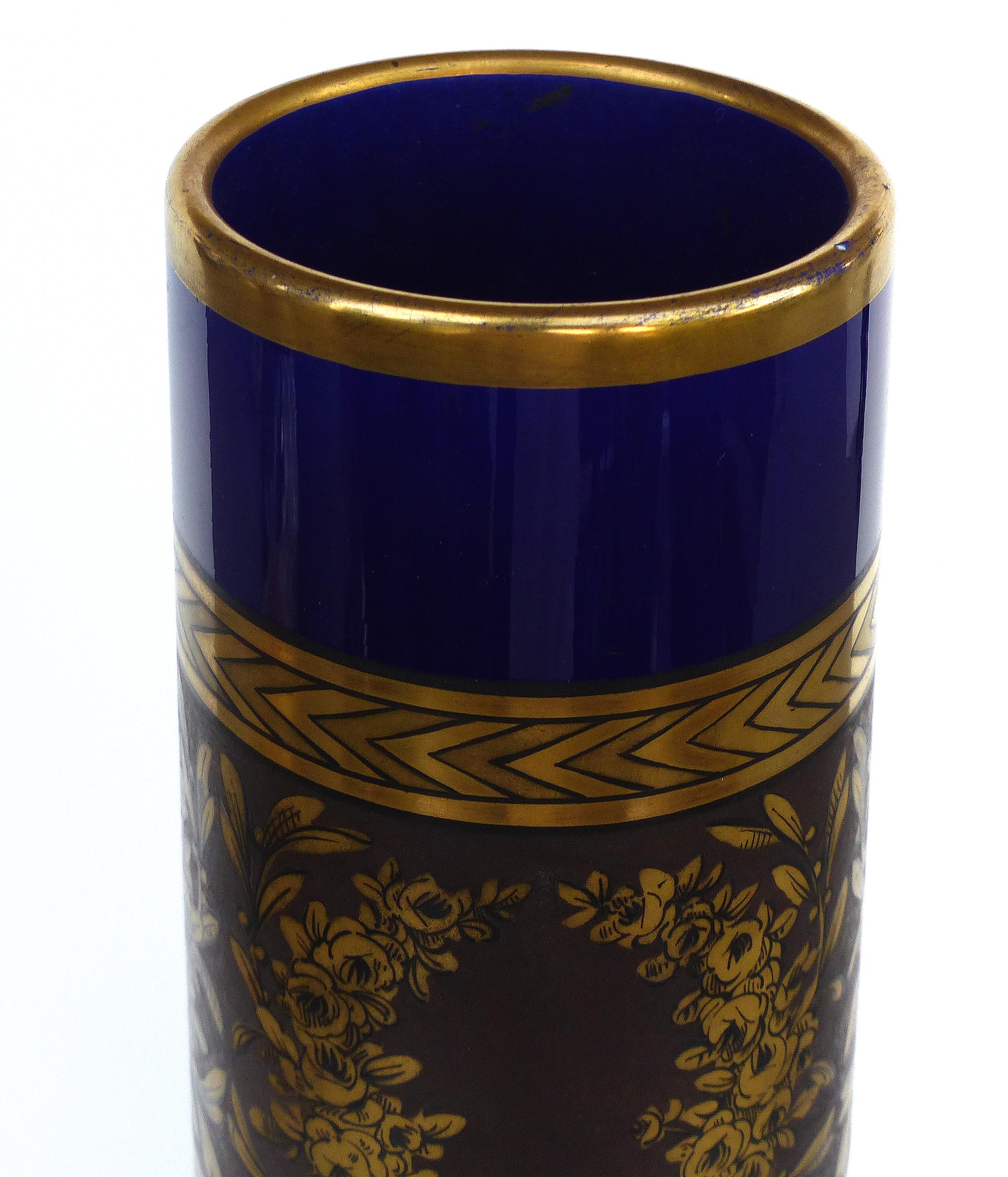 Overscale Antique Sèvres Porcelain Urn Vases in Cobalt Blue with Gilt Accents In Good Condition For Sale In Miami, FL