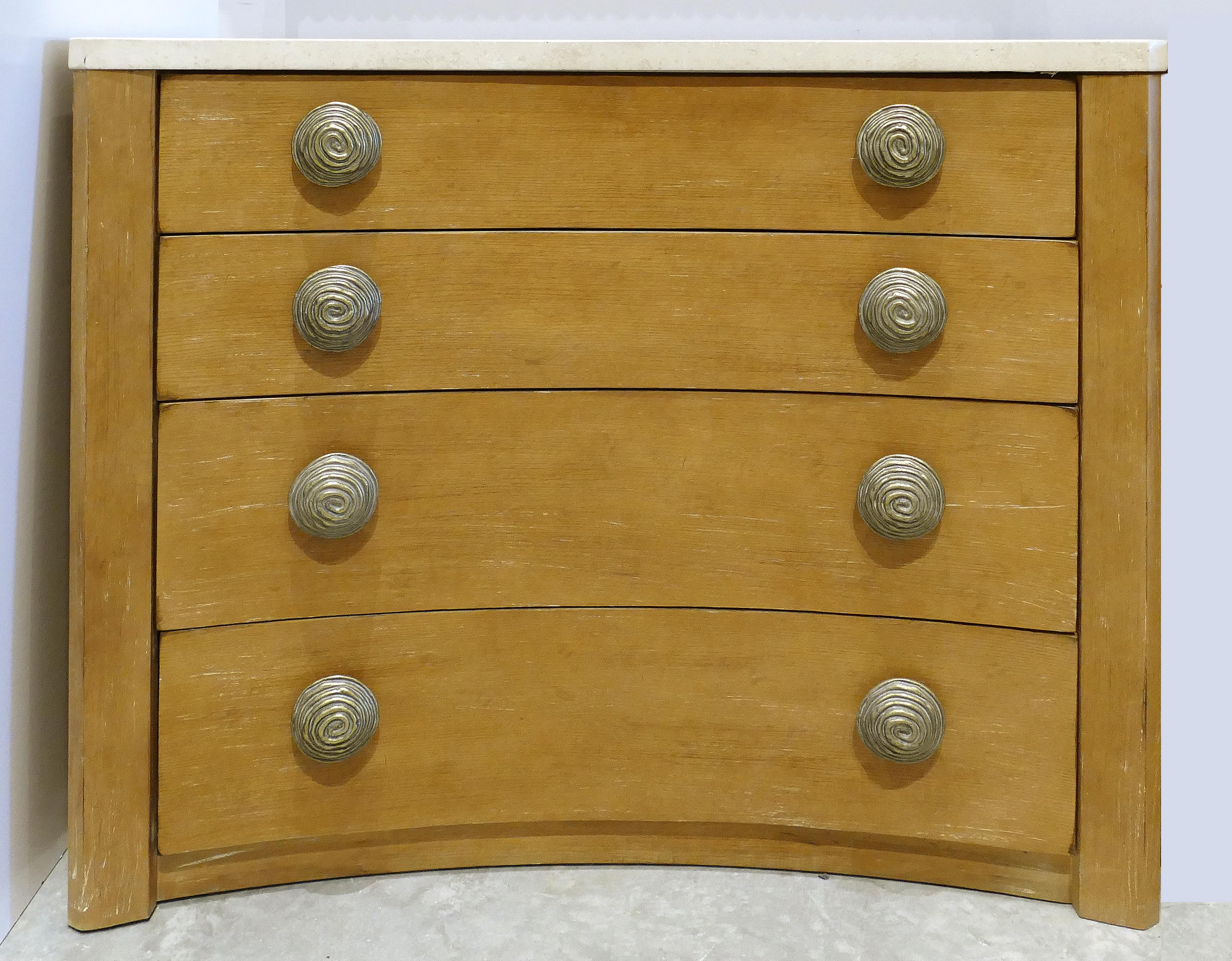 Mid-Century Modern Over Scale Century Furniture Concave Chests of Drawers with Travertine Tops