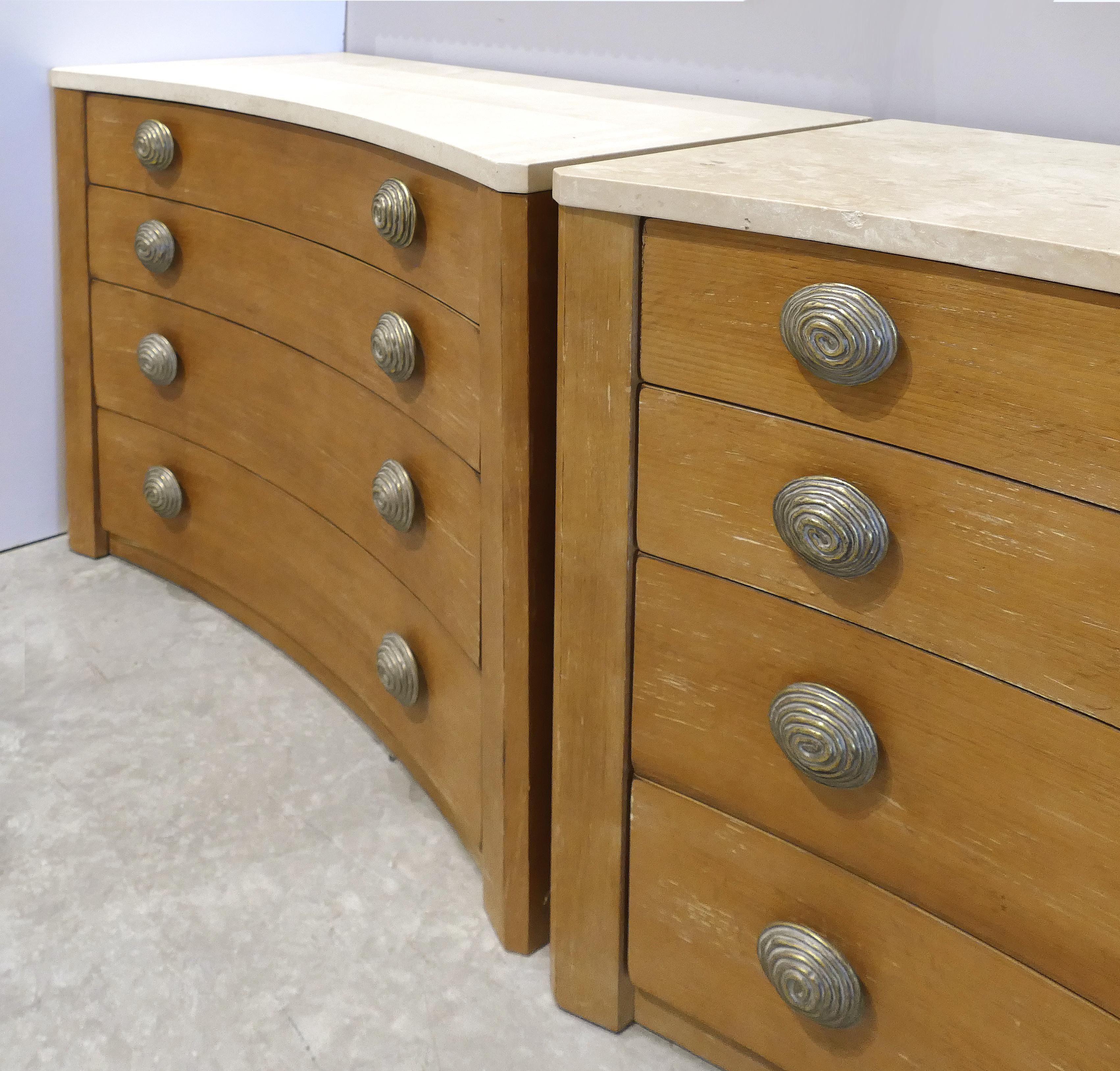 American Over Scale Century Furniture Concave Chests of Drawers with Travertine Tops