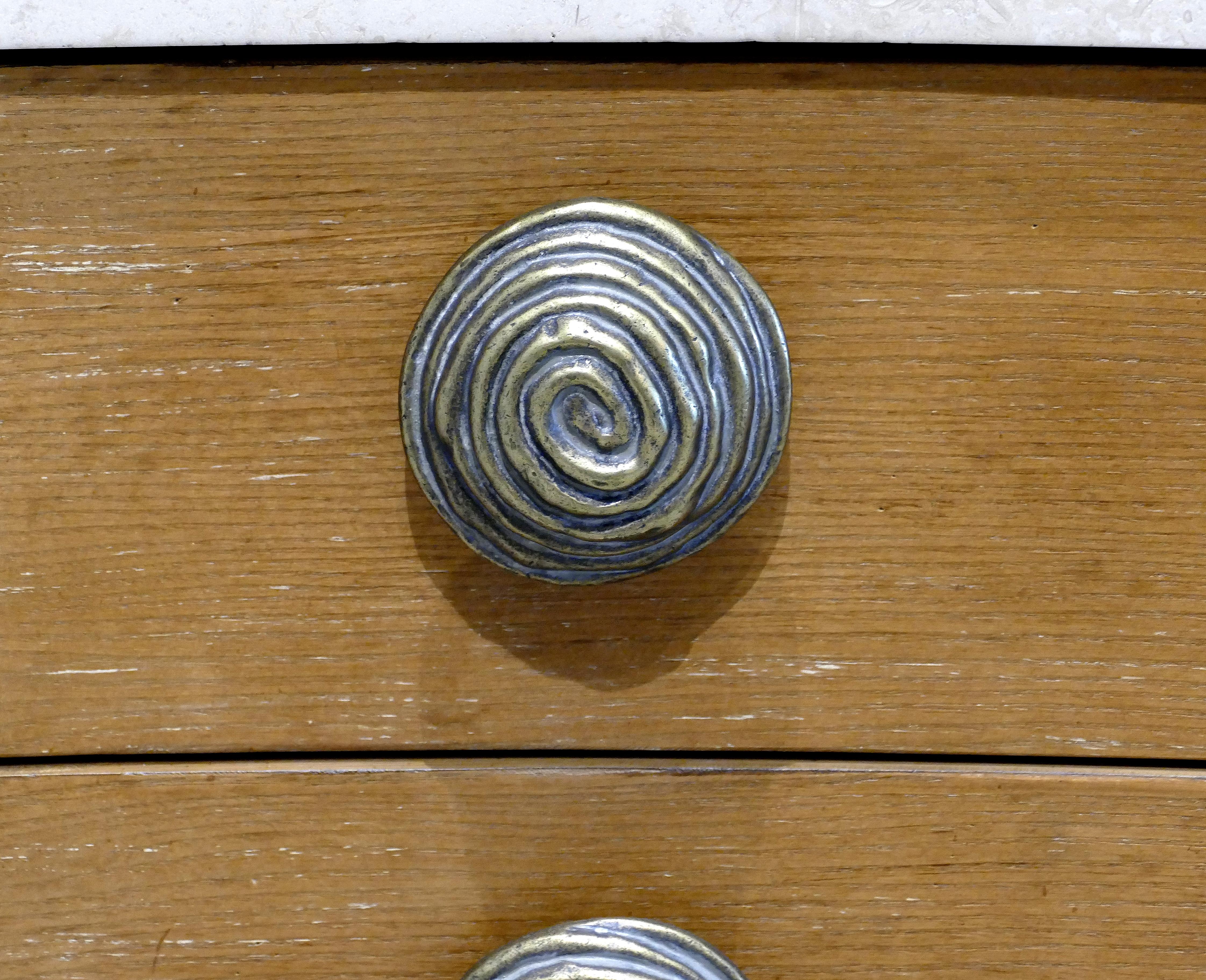 Brass Over Scale Century Furniture Concave Chests of Drawers with Travertine Tops