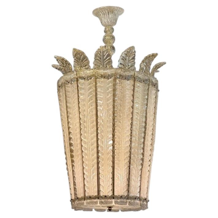 Overscale Deco Italian Murano Glass Opaline and Gold Chandelier