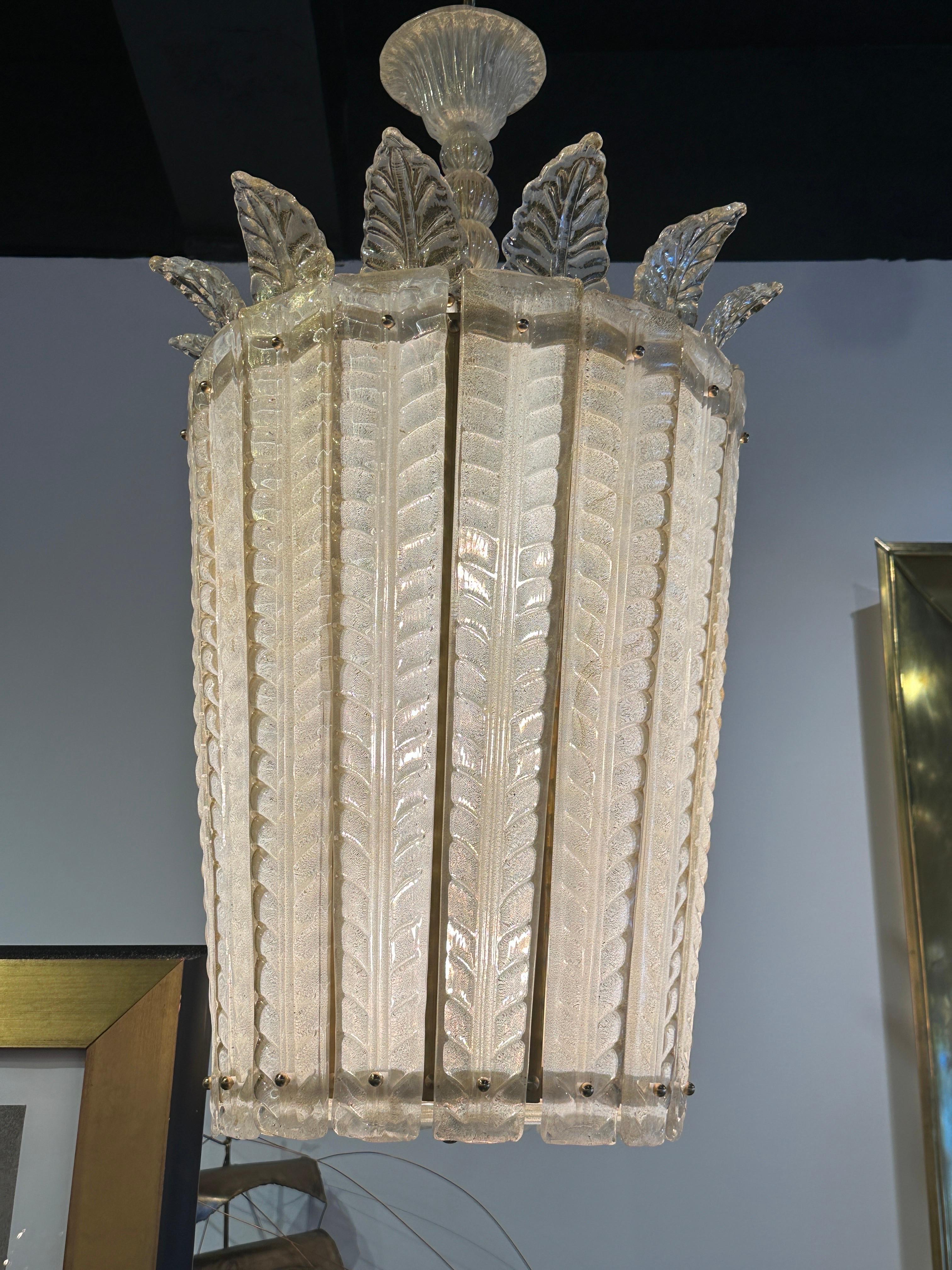 Overscale Deco Italian Murano Glass Opaline and Gold Chandeliers - Two Available In Excellent Condition For Sale In East Hampton, NY