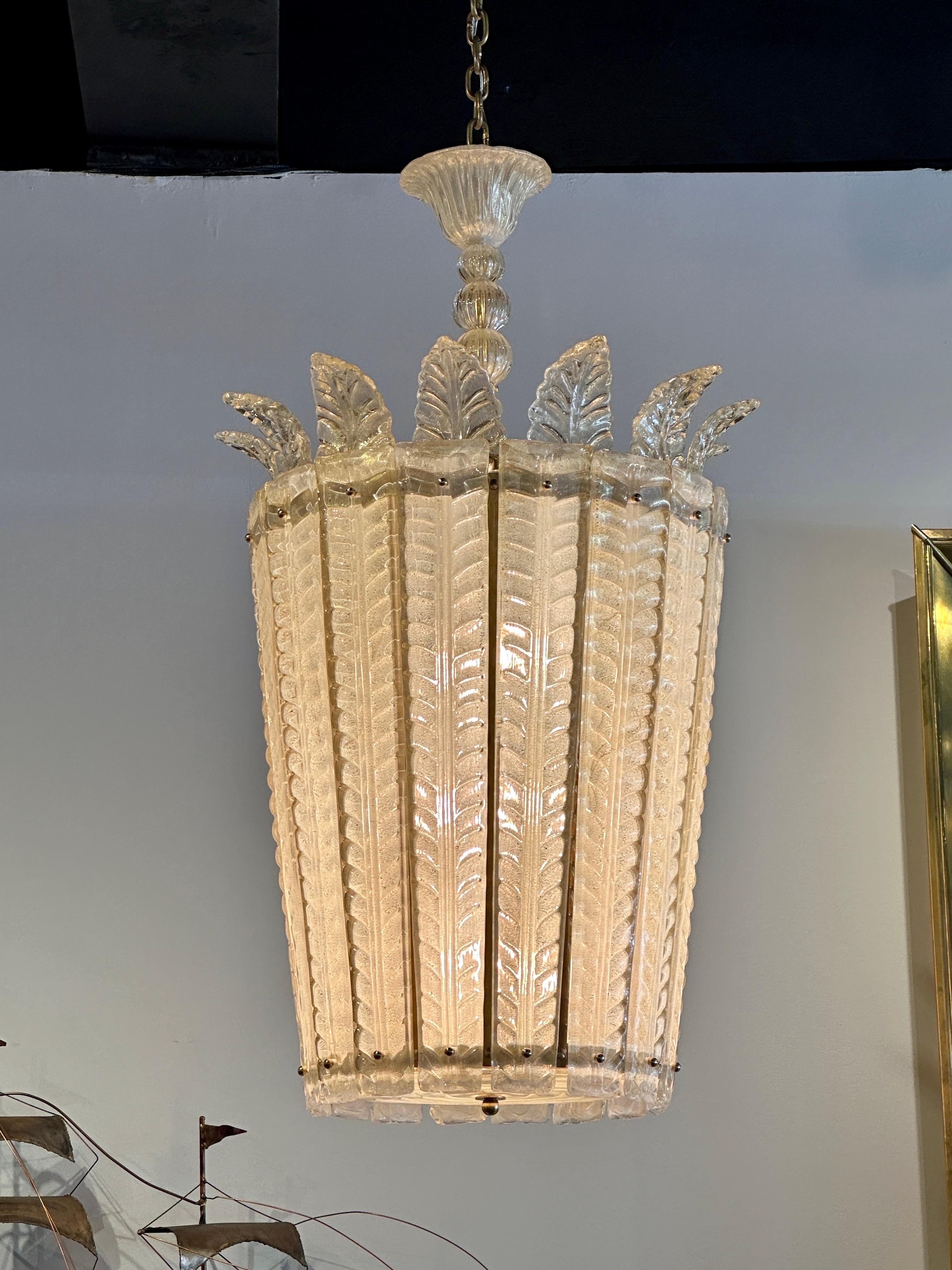 Overscale Deco Italian Murano Glass Opaline and Gold Chandeliers - Two Available For Sale 2
