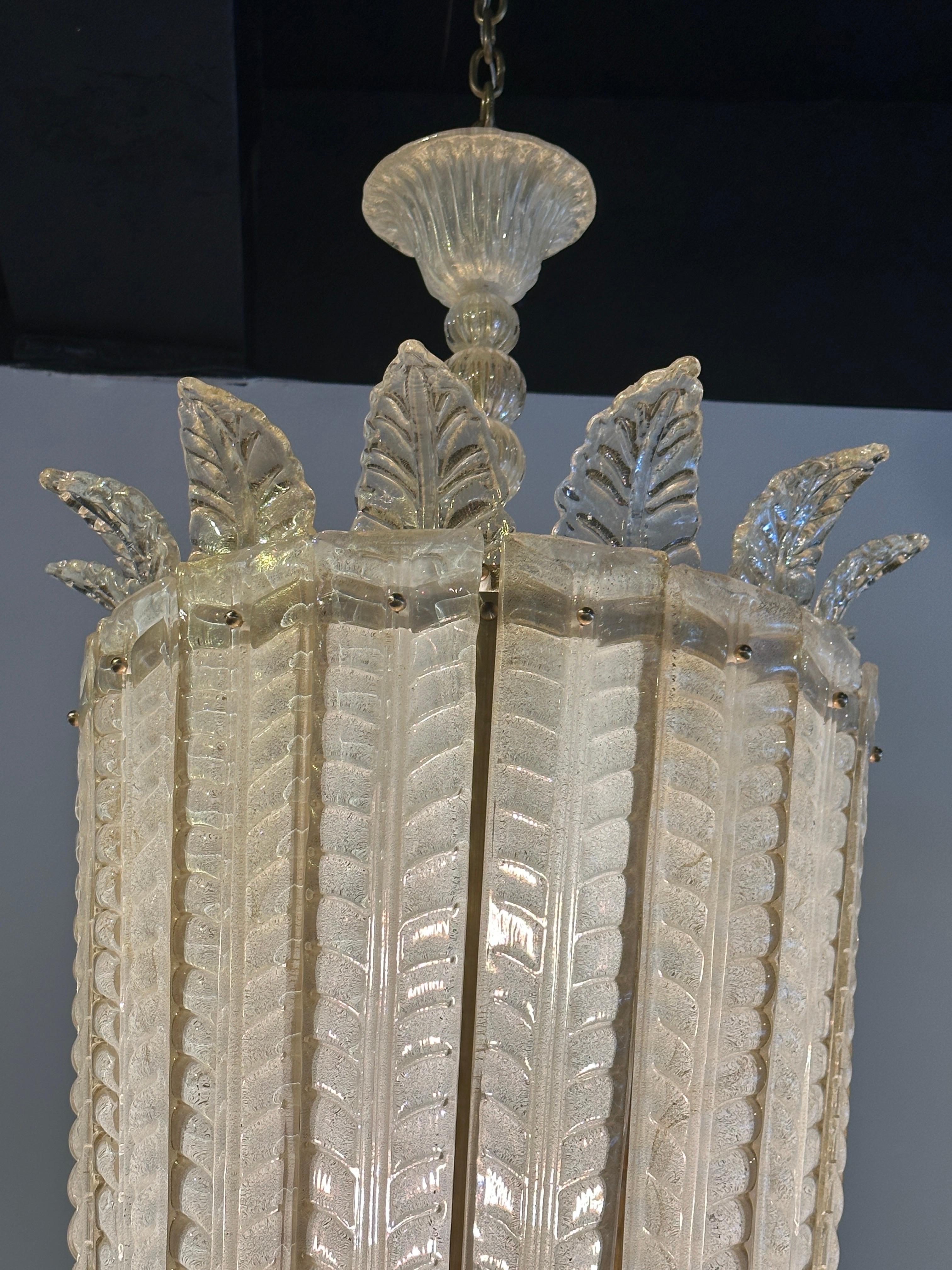 Overscale Deco Italian Murano Glass Opaline and Gold Chandeliers - Two Available For Sale 3