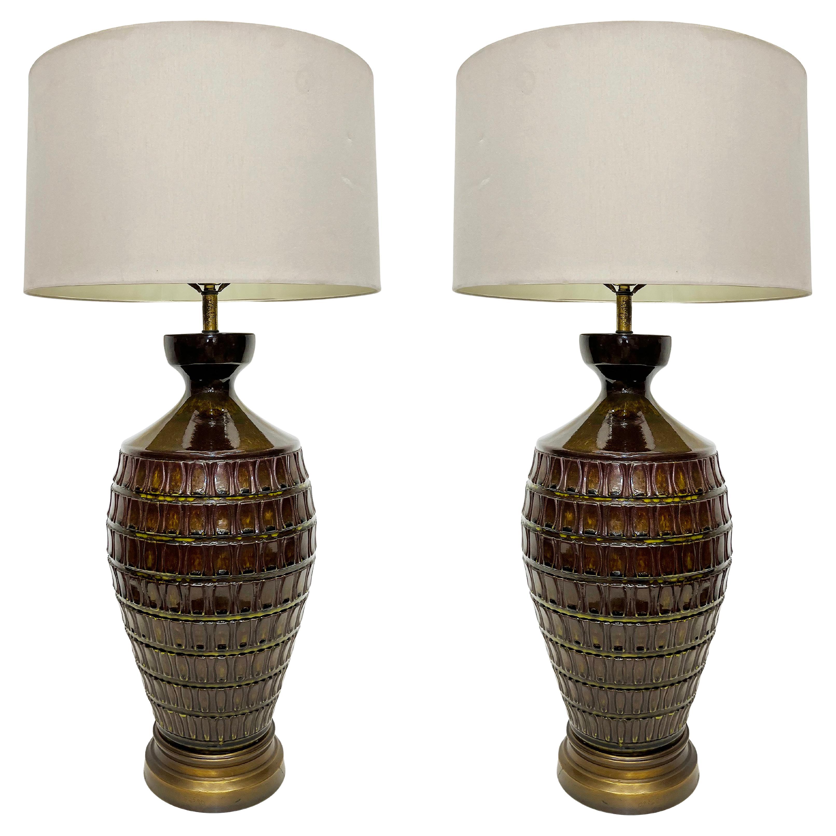 Lampade da tavolo moderne in ceramica smaltata di metà secolo, coppia