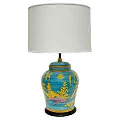 Overscale Hand-painted Chinoiserie Motif Ceramic Lamp circa 1960s, Italy