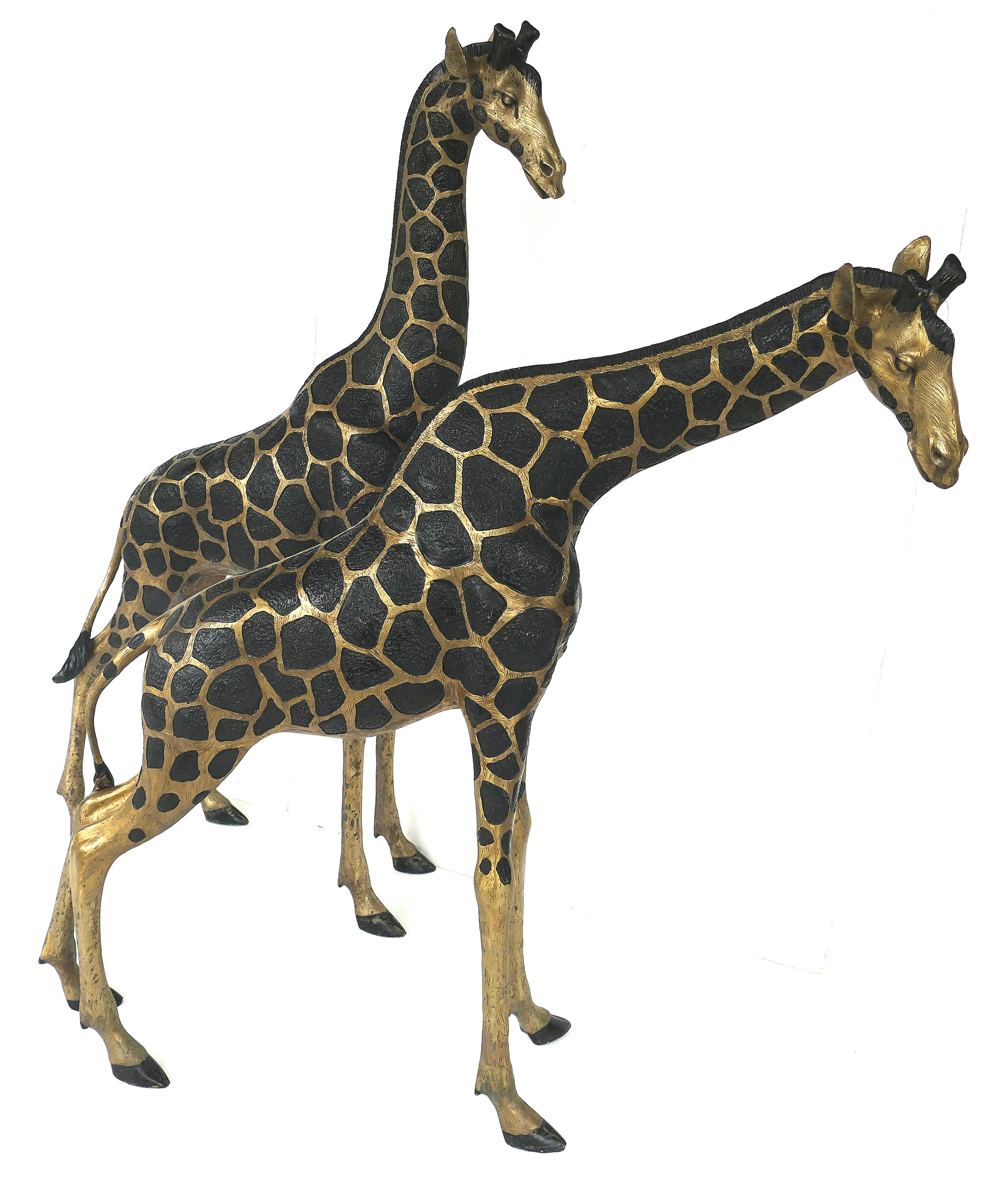 American Overscale Hollywood Regency Brass Giraffe Sculptures, Pair
