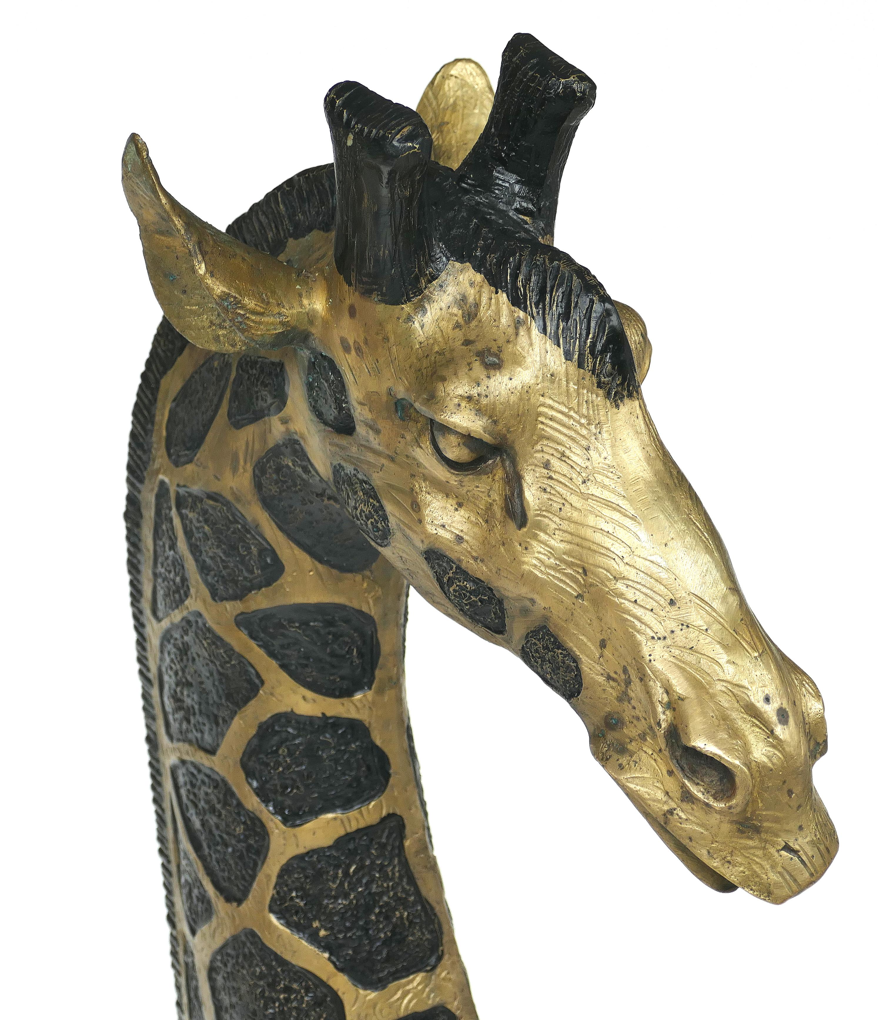 20th Century Overscale Hollywood Regency Brass Giraffe Sculptures, Pair