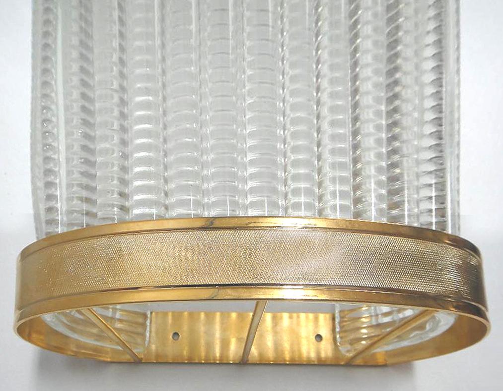 Italian Overscale Laudarte Srl Murano Glass Sconces, Gold-Plated Trim Pair For Sale