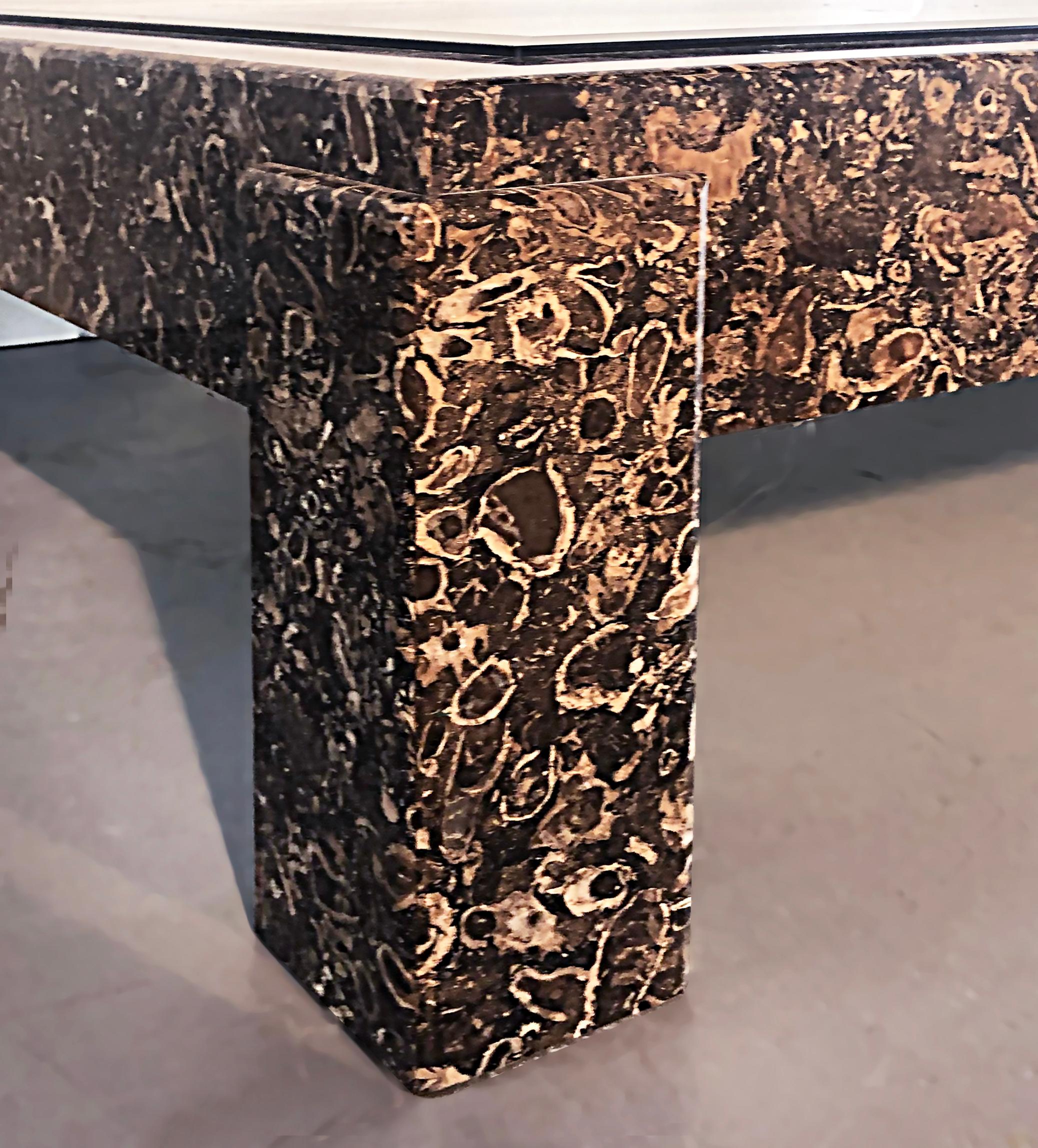 Overscale Marble Coffee Table with Inset Glass Top In Good Condition For Sale In Miami, FL