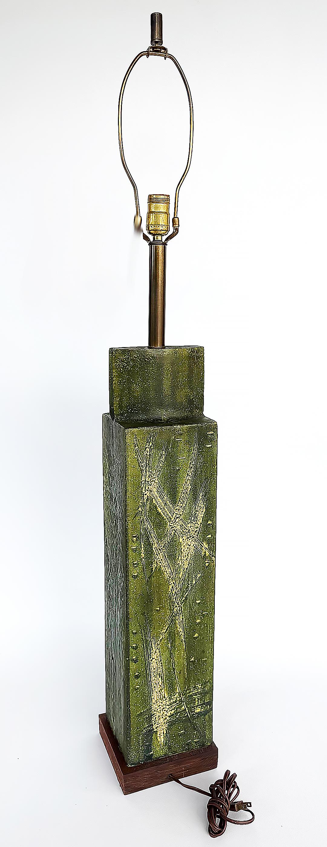 Overscale Mid-century Ceramic Marcello Fantoni Table Lamp, Custom Shade

Offered for sale is a substantial, oversized Mid-century Modern Marcello Fantoni ( Italian, 1915-2011) table lamp that is Impressive in both size and execution. This stunning