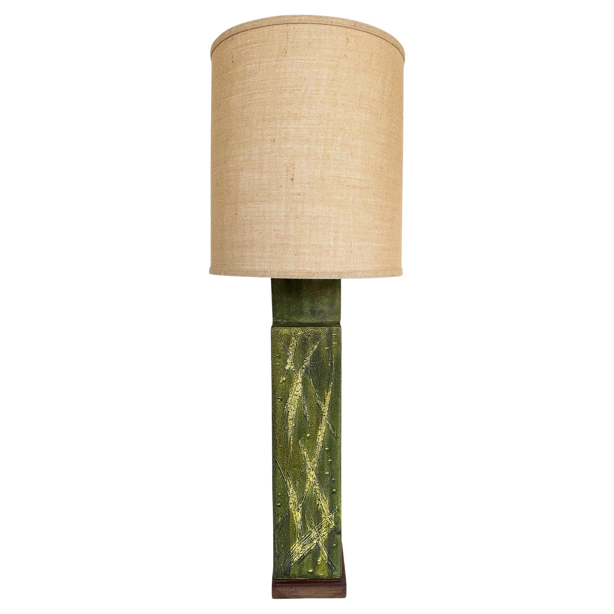 Overscale Mid-century Marcello Fantoni Ceramic Table Lamp, Vintage Custom Shade im Angebot