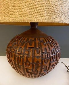 Overscale Mid-century Modern Incised Brutalist Table Lamp