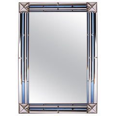 Overscale Midcentury Italian Pier Mirror with Blue Glass Border