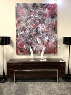 Monumental óleo abstracto francés vintage de Dehais, 1985