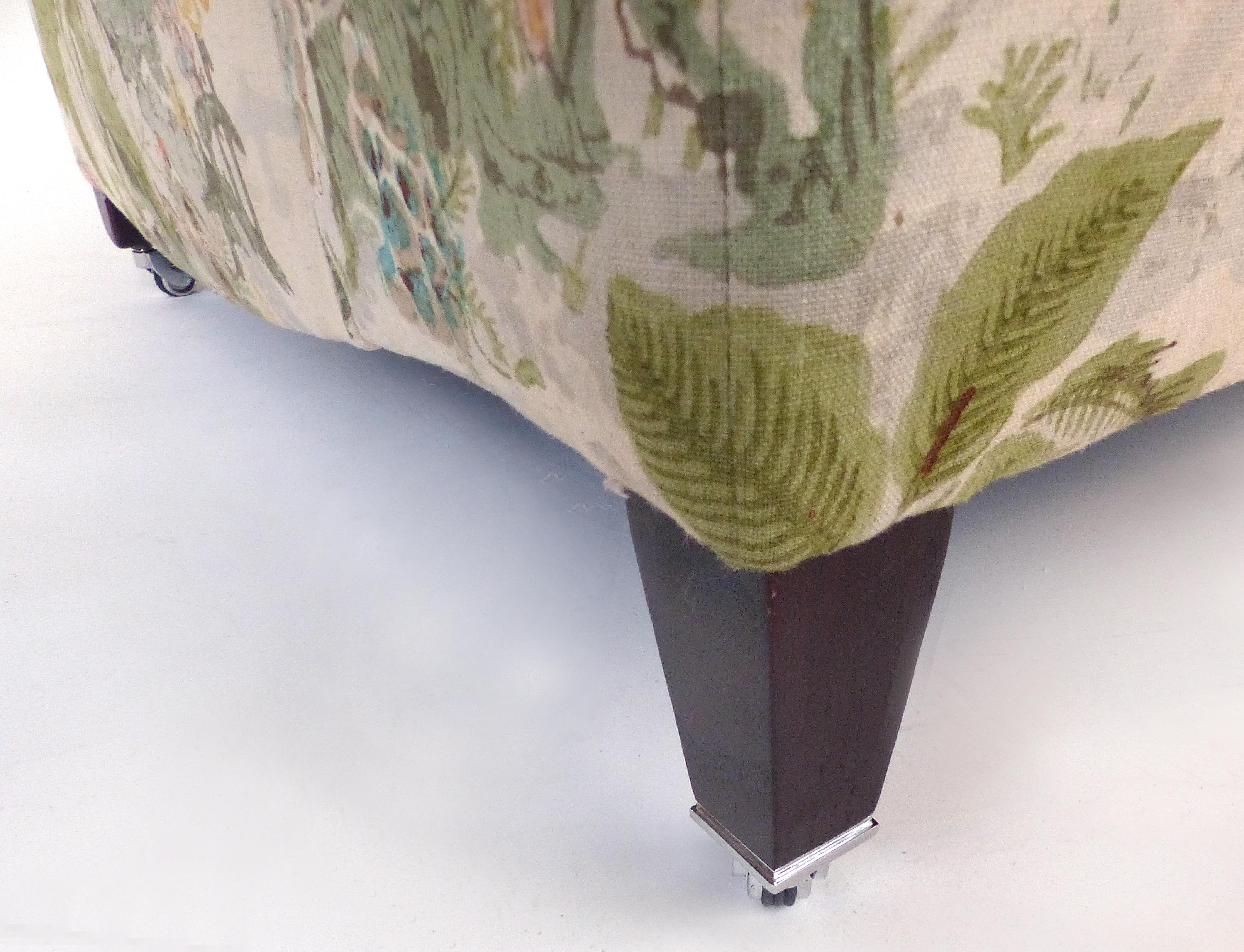 Overscale Pair of Chinoiserie Upholstered Club Chairs with Down Cushions 1