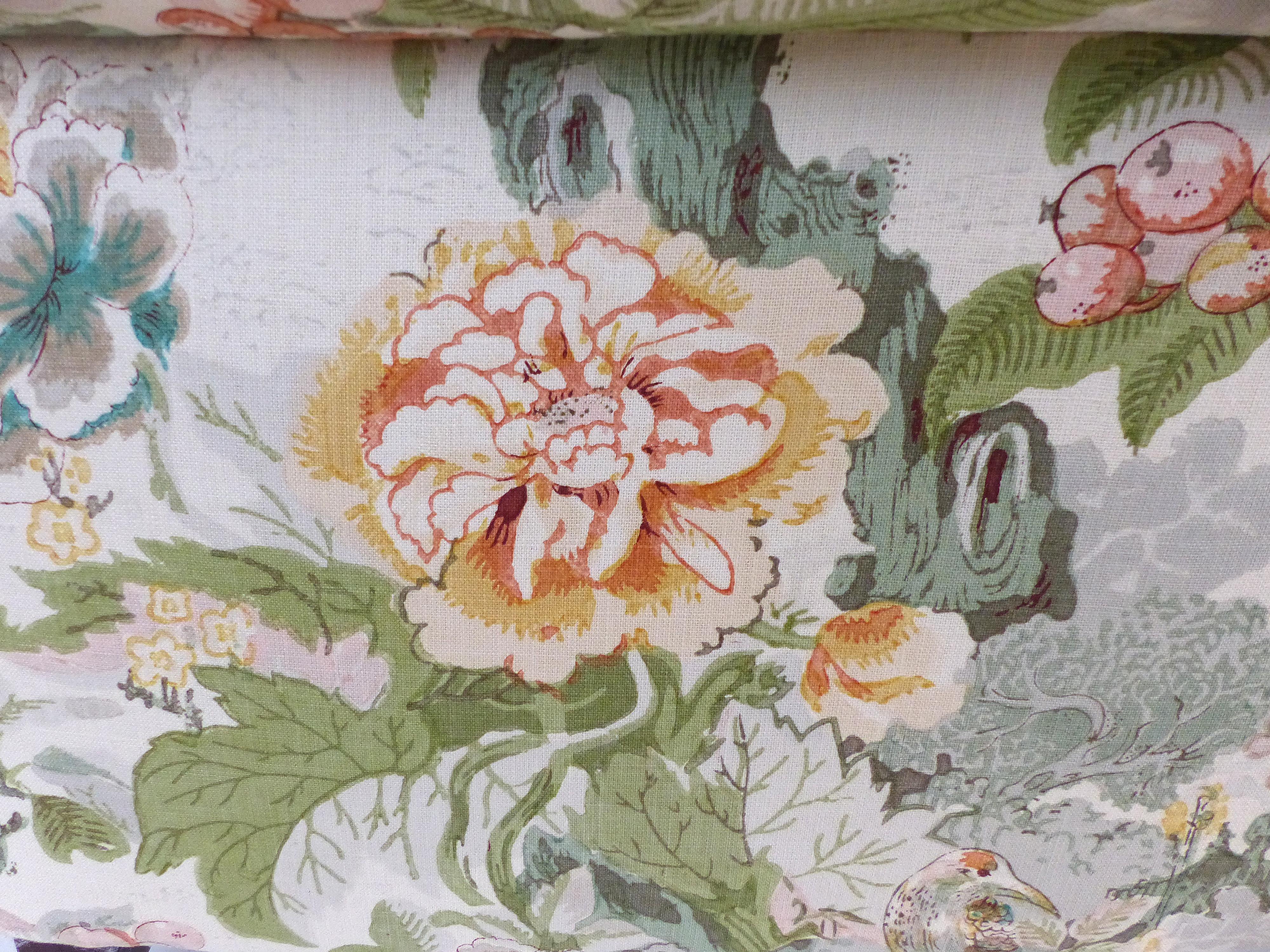 Overscale Pair of Chinoiserie Upholstered Club Chairs with Down Cushions 2