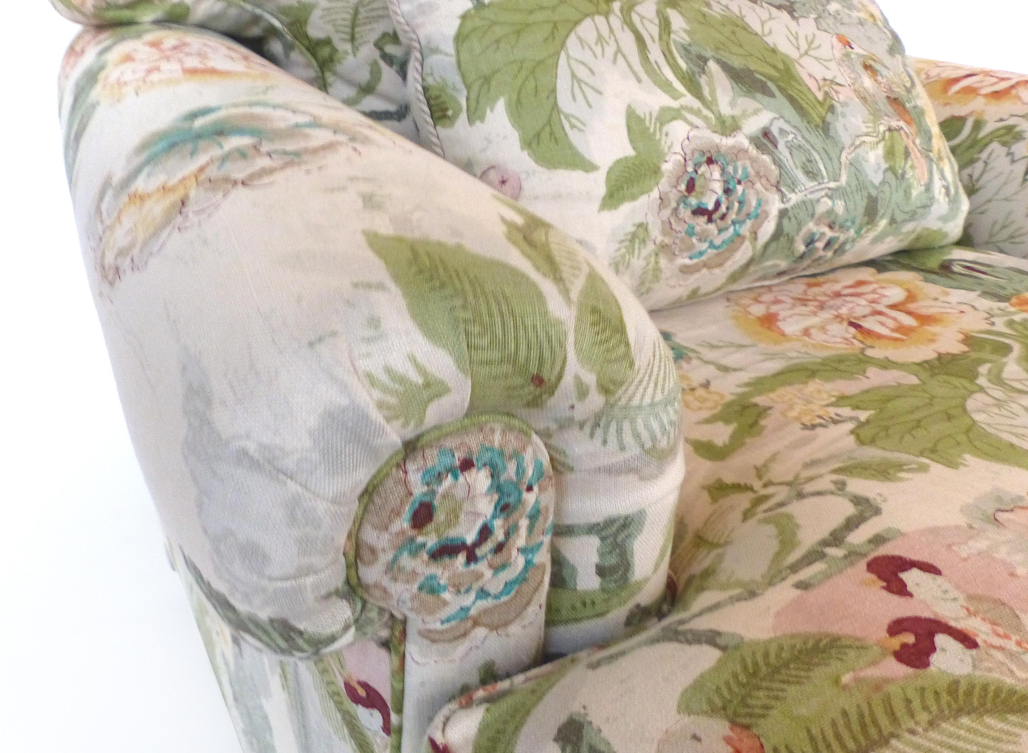 Contemporary Overscale Pair of Chinoiserie Upholstered Club Chairs with Down Cushions