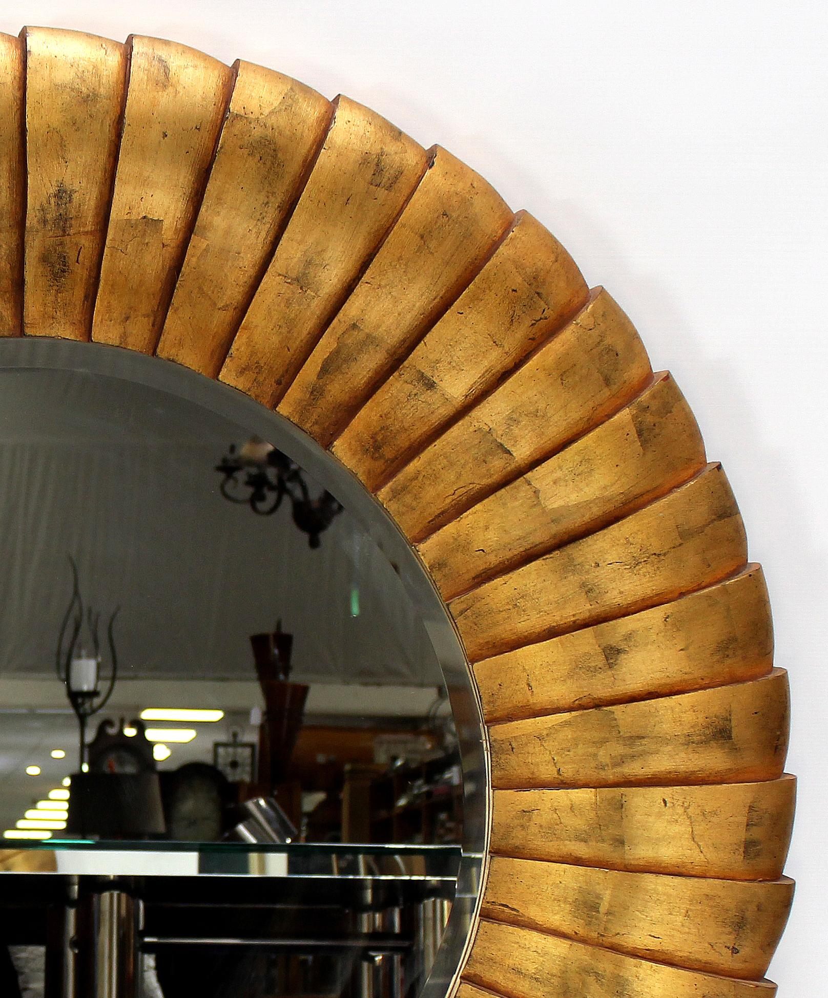 Overscale Sculptural Contemporary Gold-Gilt Mirror with a Beveled Edge In Good Condition In Miami, FL