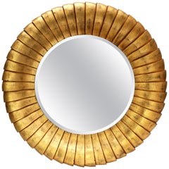 Overscale Sculptural Contemporary Gold-Gilt Mirror with a Beveled Edge