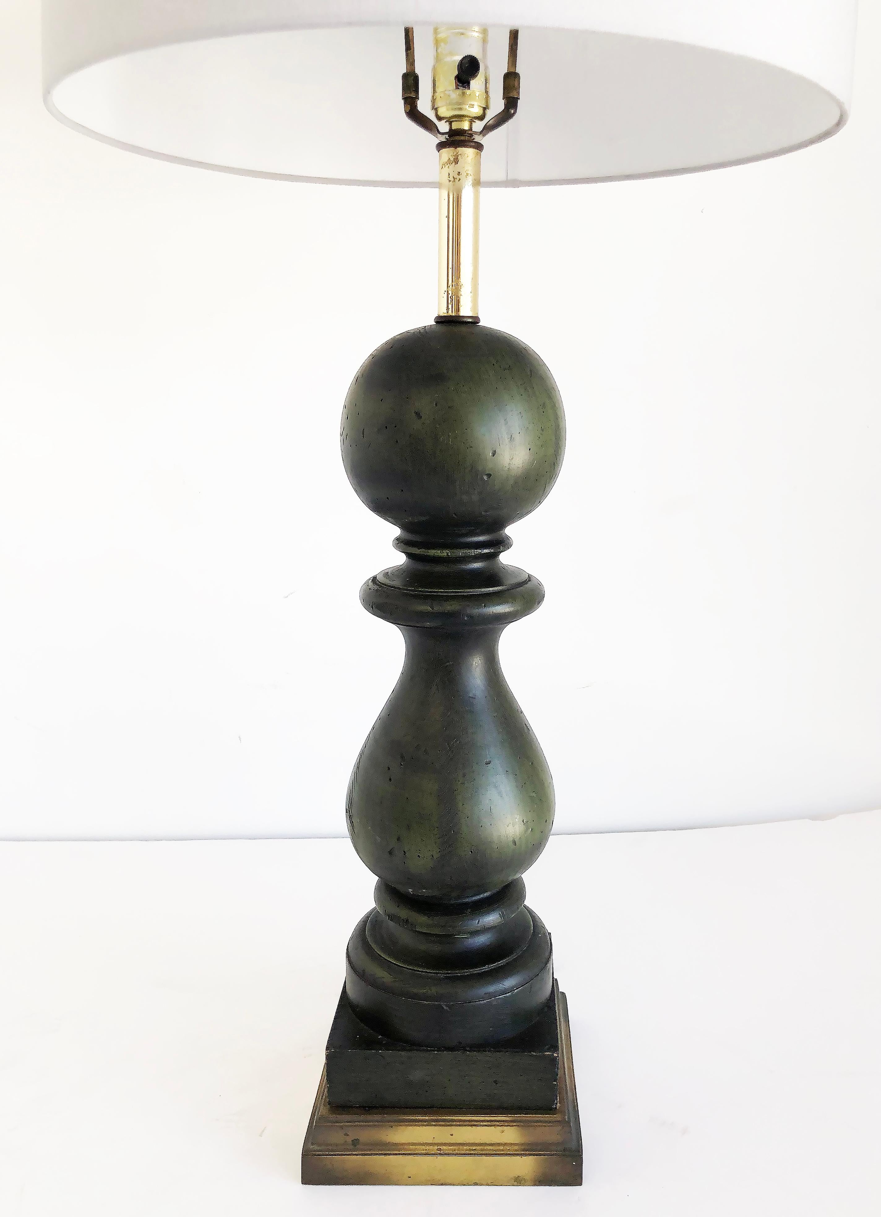 Overscale Vintage Carved Wood Balustrade Table Lamps In Good Condition For Sale In Miami, FL