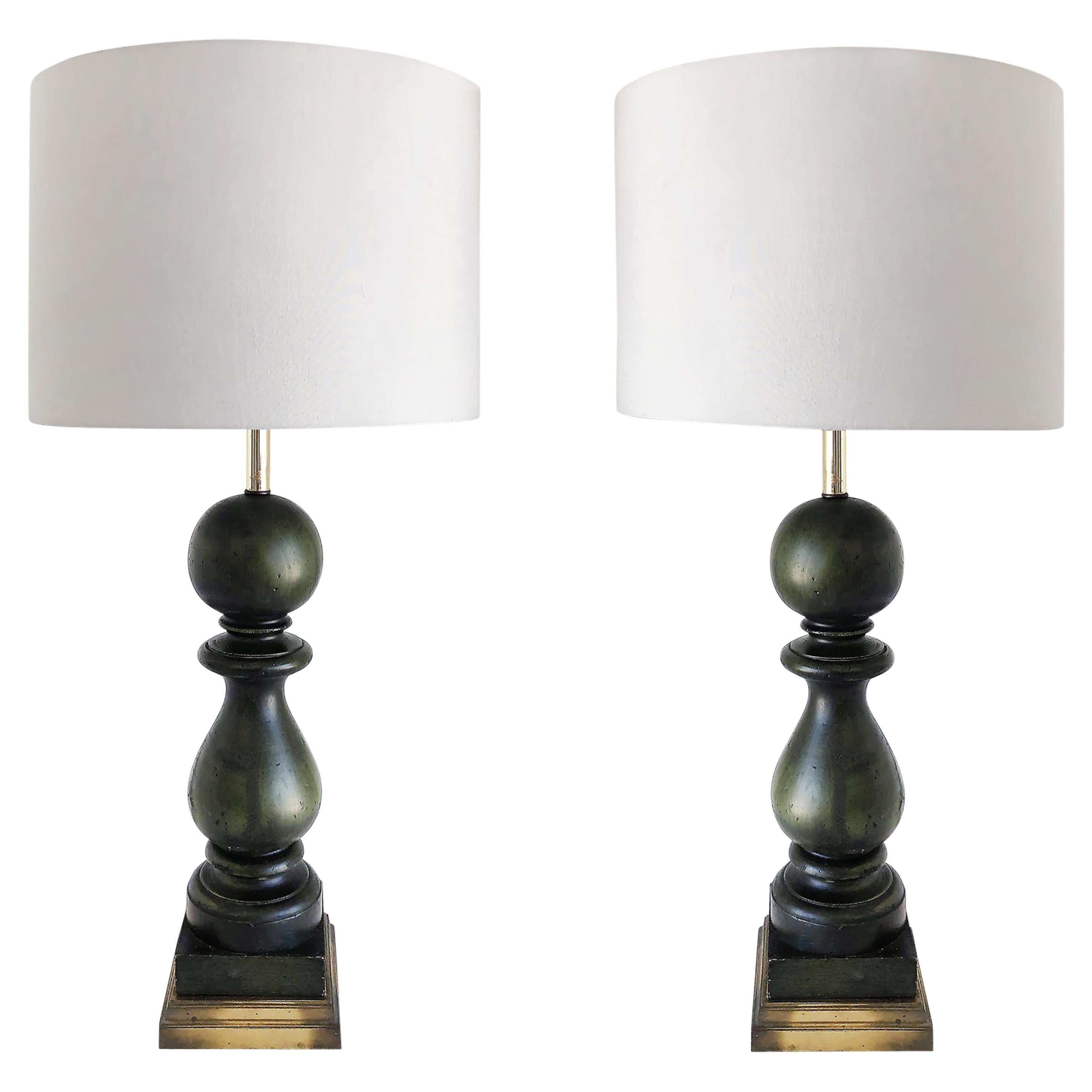 Overscale Vintage Carved Wood Balustrade Table Lamps