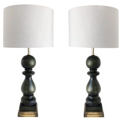 Overscale Vintage Carved Wood Balustrade Table Lamps