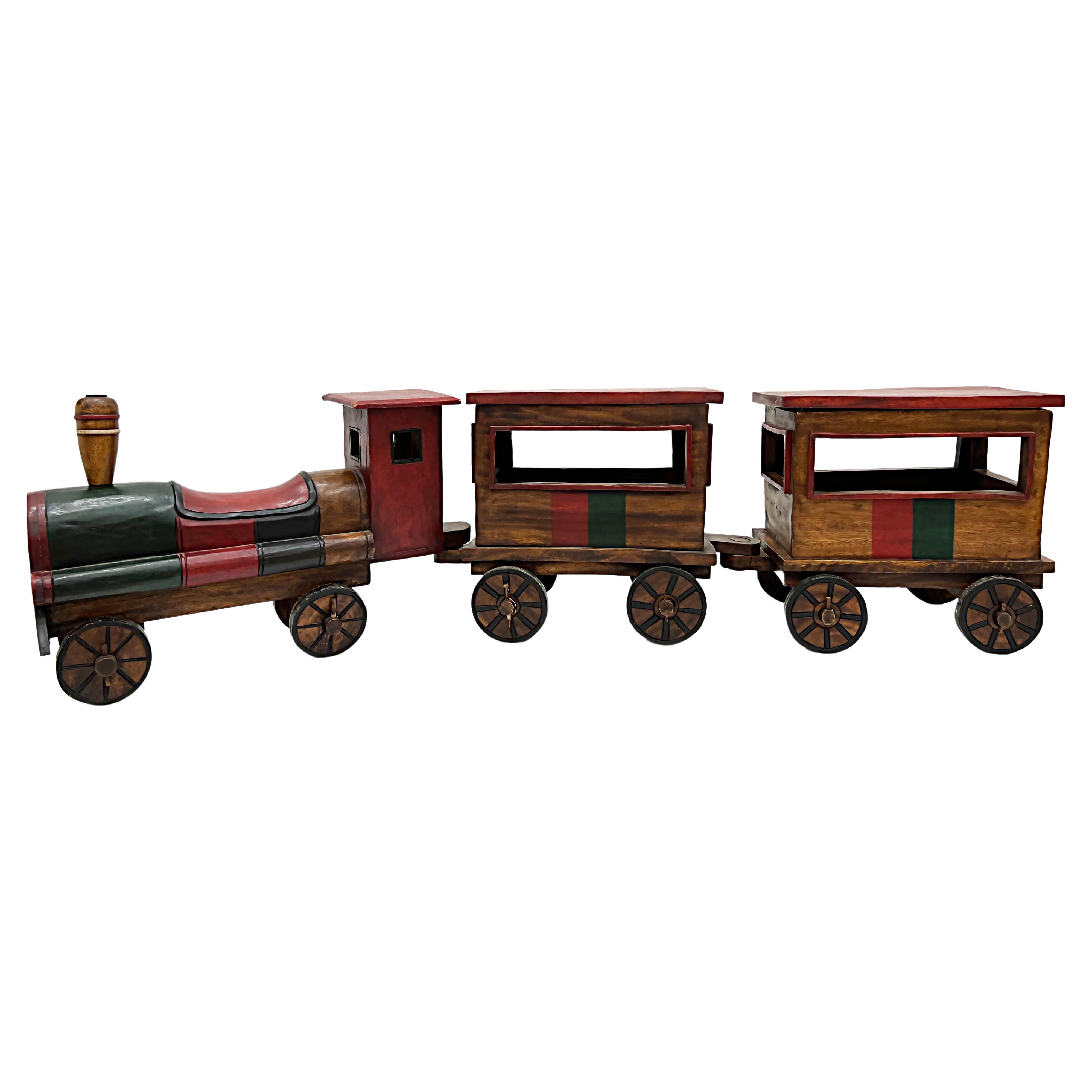 Overscale Vintage Carved Wood Folk Art Toy Train Set, 3 Pieces For Sale at  1stDibs