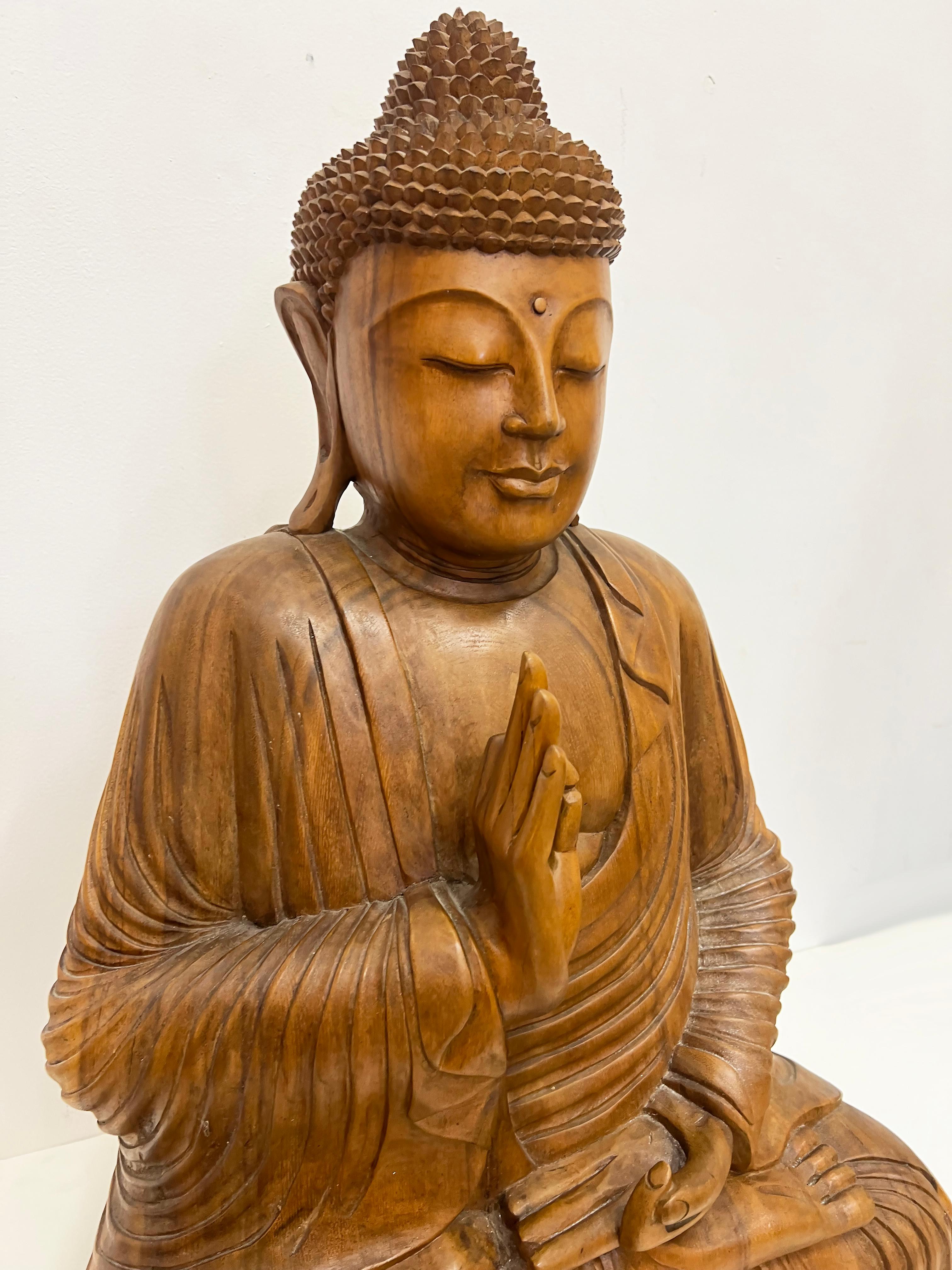 Übergroße handgeschnitzte asiatische Buddha-Skulptur im Vintage-Stil, Vitarka, Mudra-Lehrerin, Vitarka (Asiatisch) im Angebot