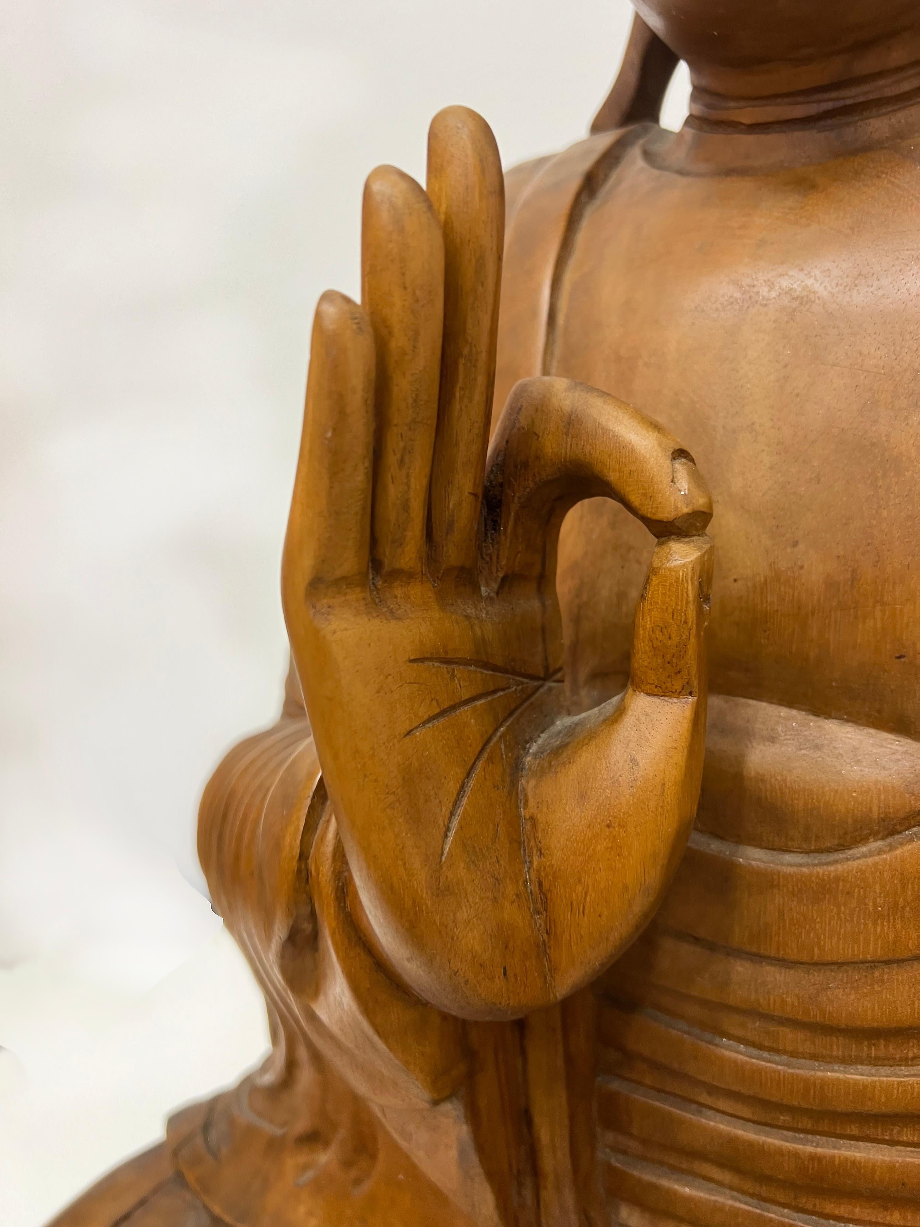Walnut Overscale Vintage Hand-Carved Asian Buddha Statue, Vitarka Teaching Mudra For Sale