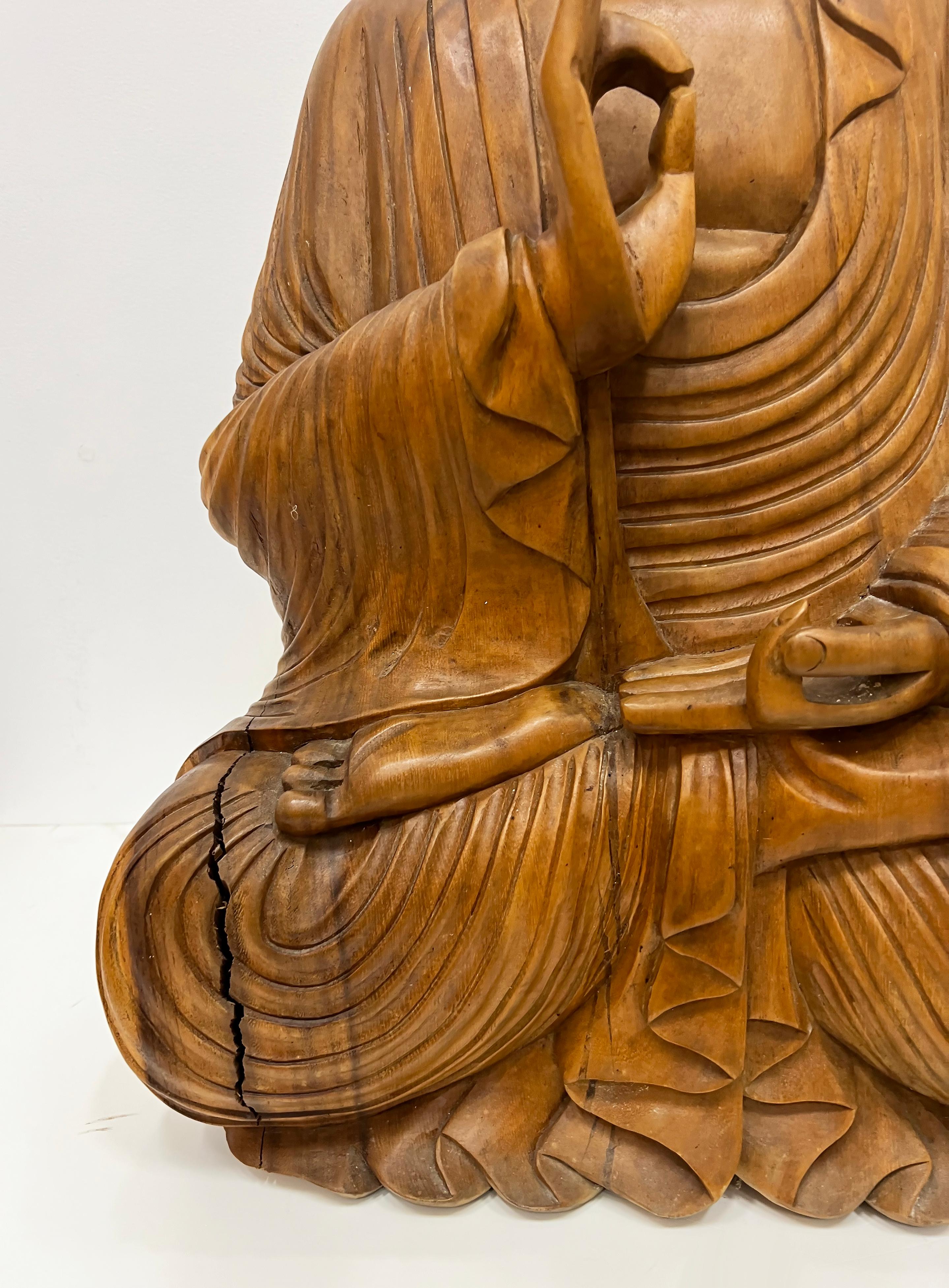 Übergroße handgeschnitzte asiatische Buddha-Skulptur im Vintage-Stil, Vitarka, Mudra-Lehrerin, Vitarka im Angebot 1