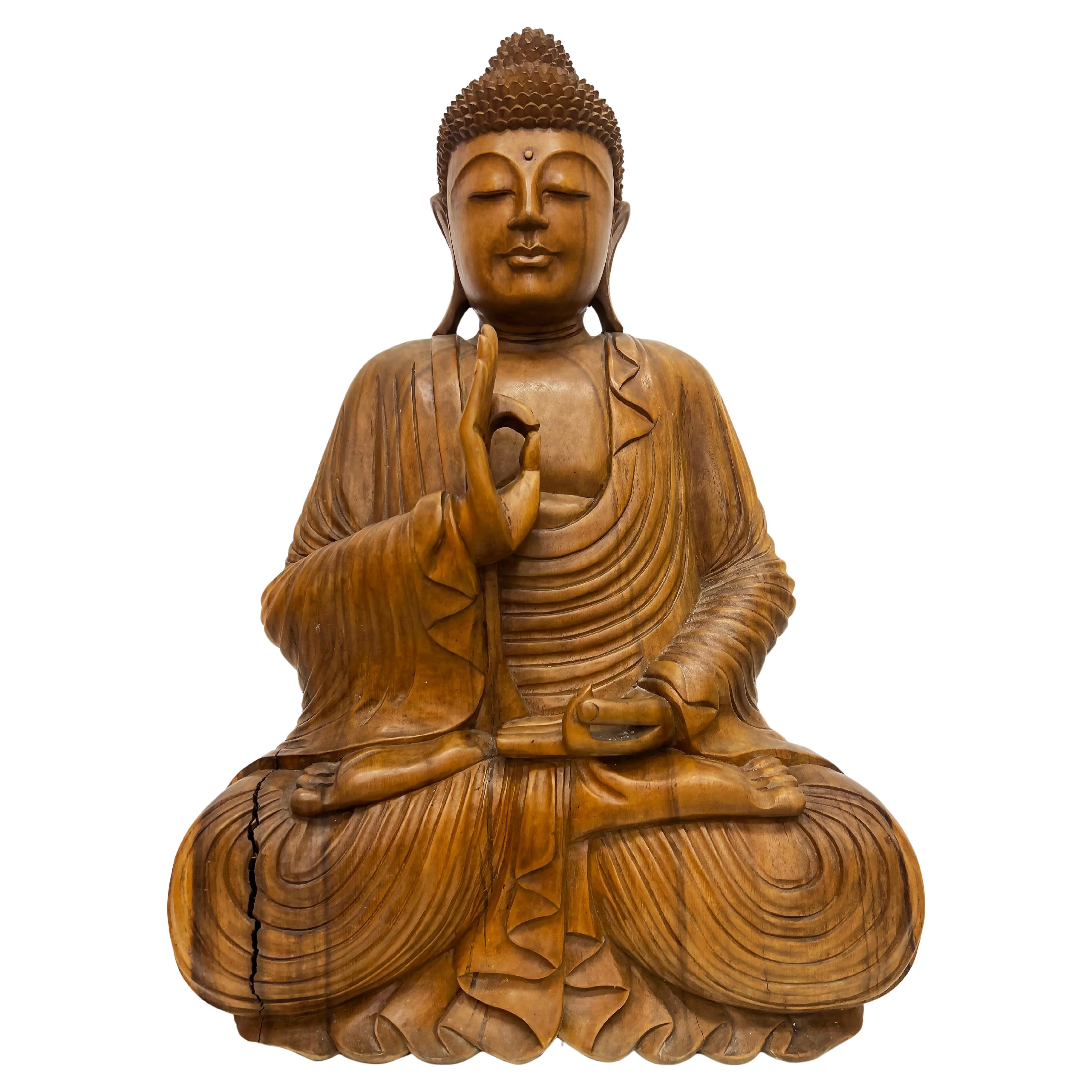 Übergroße handgeschnitzte asiatische Buddha-Skulptur im Vintage-Stil, Vitarka, Mudra-Lehrerin, Vitarka im Angebot