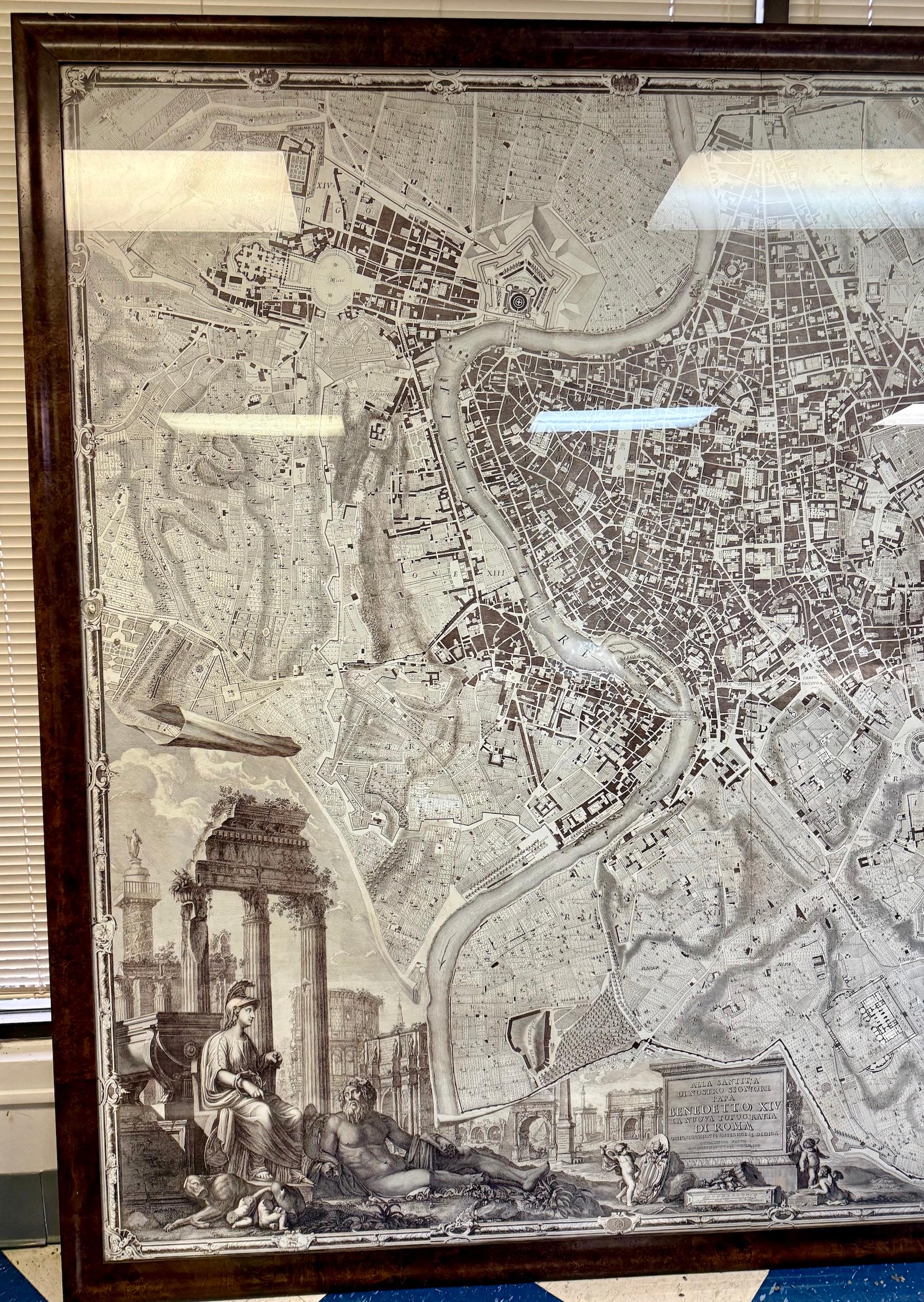 Rinascimento Mappa di Roma di Nolli con cornice in scala reale in vendita