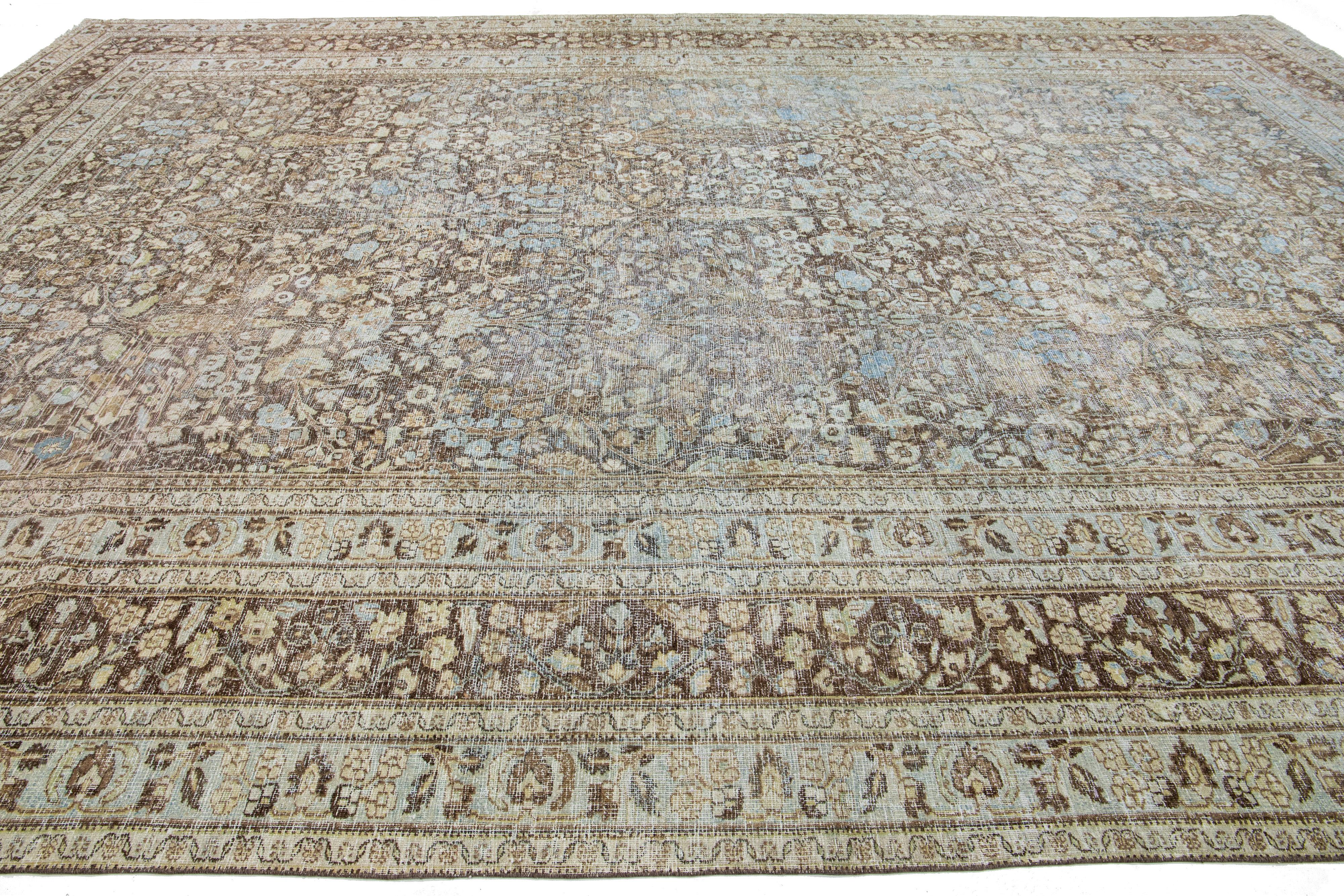 Oversize 1900's Persian Tabriz Wool Rug In Brown With Allover Floral Pattern In Good Condition For Sale In Norwalk, CT