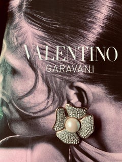 Oversize 1980s Vintage Valentino Four-Leaf Clover Faux Pearl Crystal Earrings