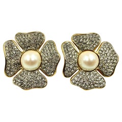 Pendientes de cristal de imitación de perla de trébol de cuatro hojas Oversize 1980s Vintage Valentino