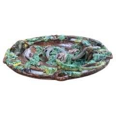 Oversize 19th Century Majolica Palissy Wall Snake Platter
