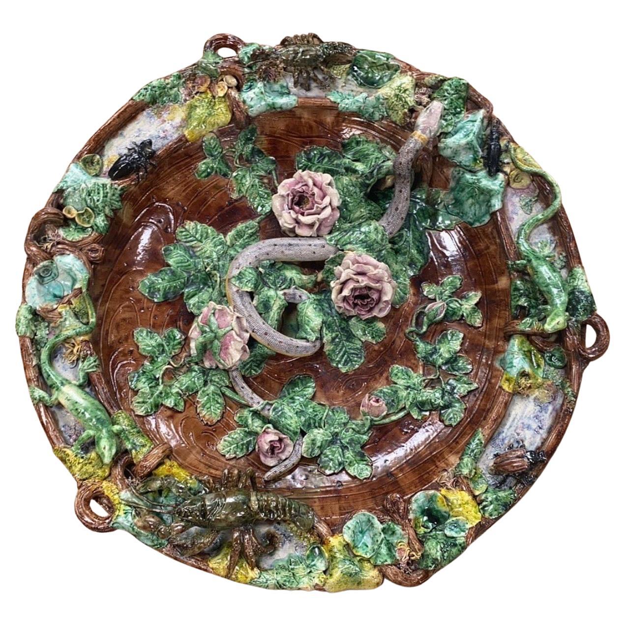 Übergroße Majolika-Palissy-Wandschlangenteller aus dem 19. im Angebot