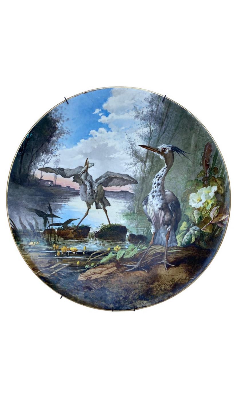 Francese Piatto da portata ornitologico oversize del XIX secolo Narcisse Vivien in vendita