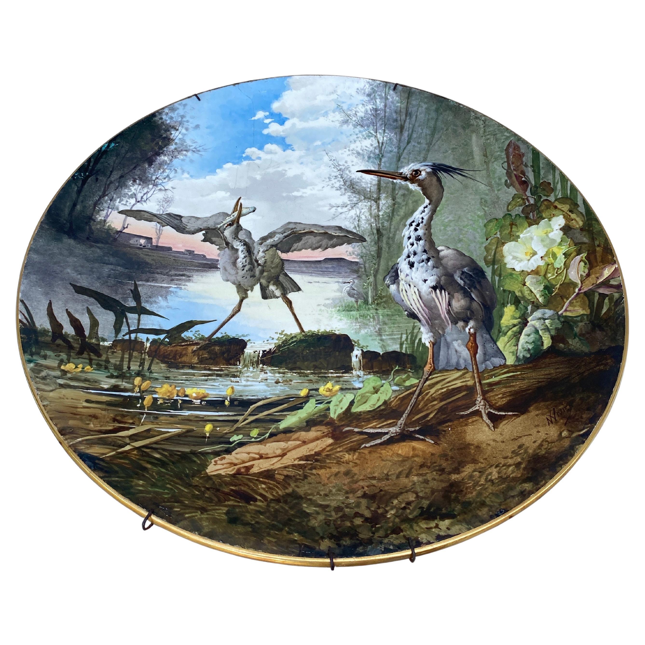 Vittoriano Piatto ornitologico oversize del XIX secolo Narcisse Vivien in vendita