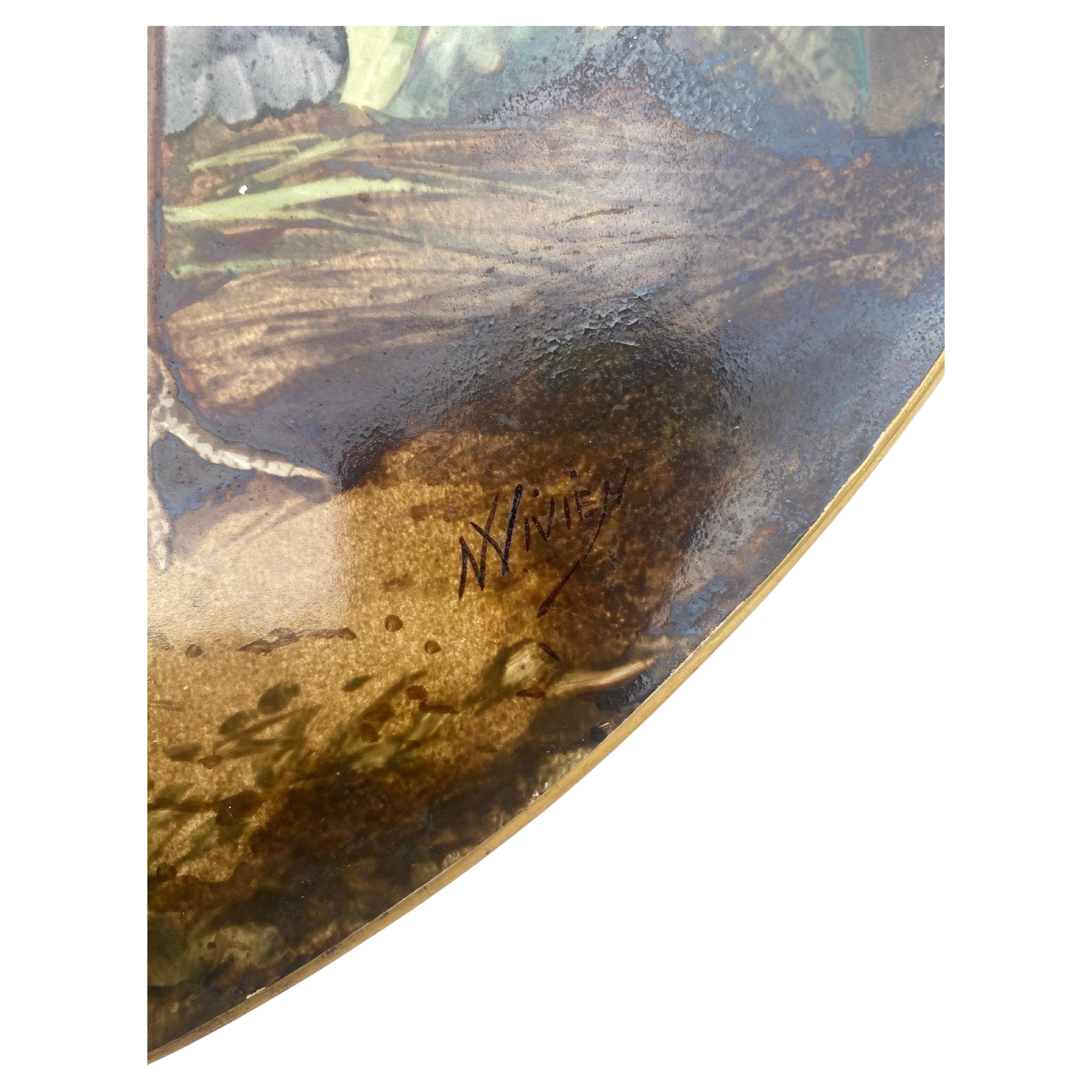 Francese Piatto ornitologico oversize del XIX secolo Narcisse Vivien in vendita