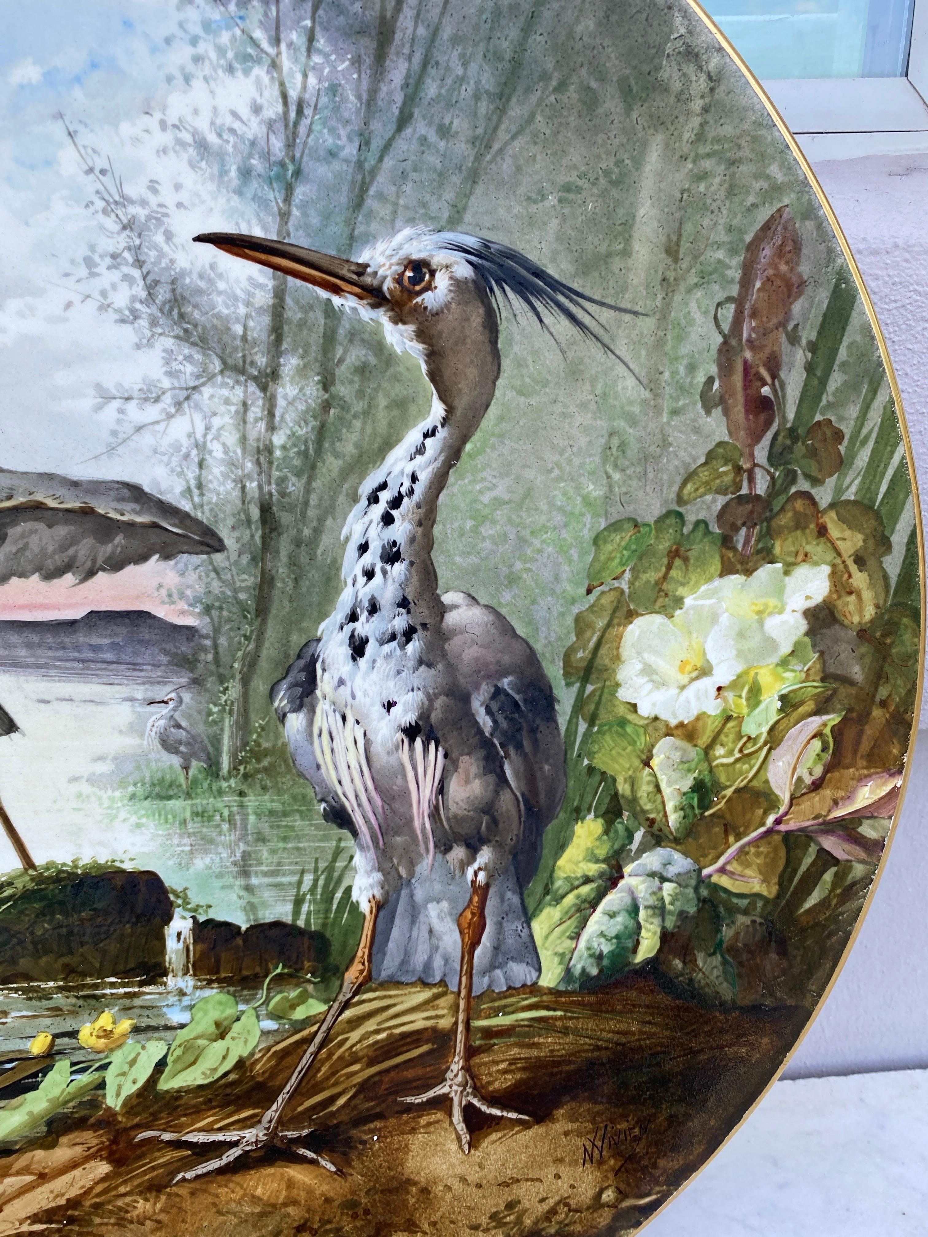 Piatto ornitologico oversize del XIX secolo Narcisse Vivien in vendita 2