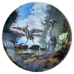 Piatto ornitologico oversize del XIX secolo Narcisse Vivien