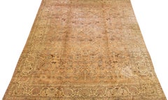 Oversize Allover Antique Persian Tabriz Wool Rug Handmade in Peach
