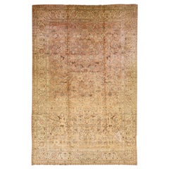 Tapis surdimensionné en laine persane Tabriz ancien de couleur pêche, fabriqué à la main